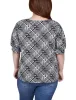Black White Boxes Short Sleeve Balloon Sleeve Top With Hardware - Plus sold by Dress Barn