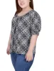 Black White Boxes Short Sleeve Balloon Sleeve Top With Hardware - Plus sold by Dress Barn