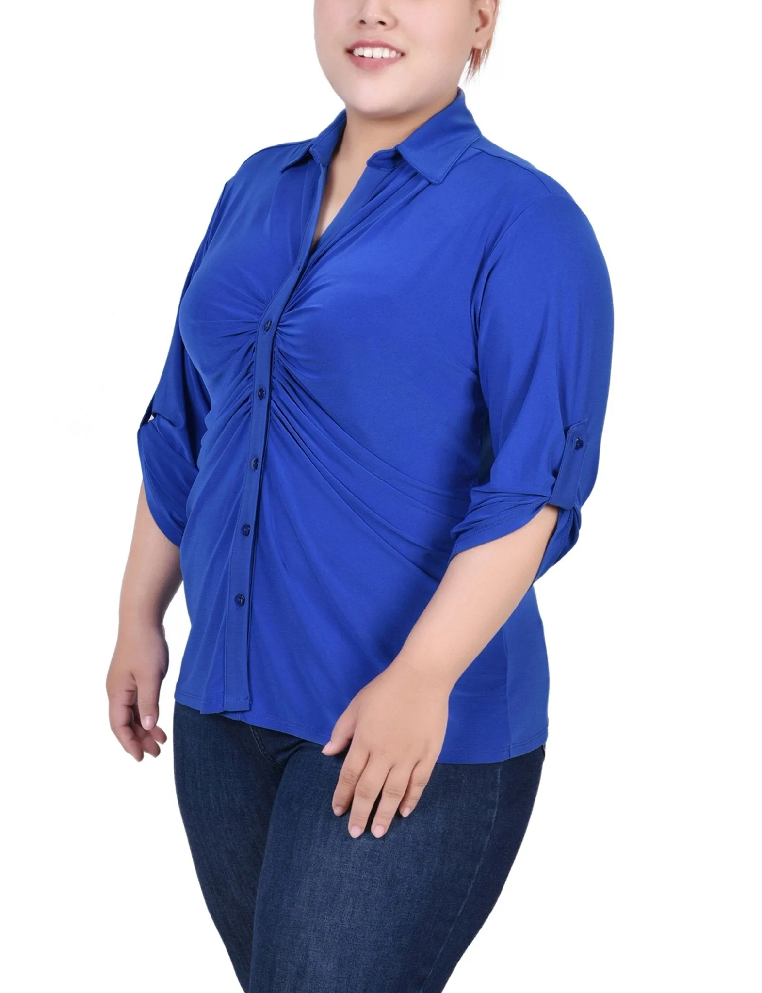 Surf The Web 3/4 Roll Tab Rouched-Front Top - Plus sold by Dress Barn product image thumbnail 2