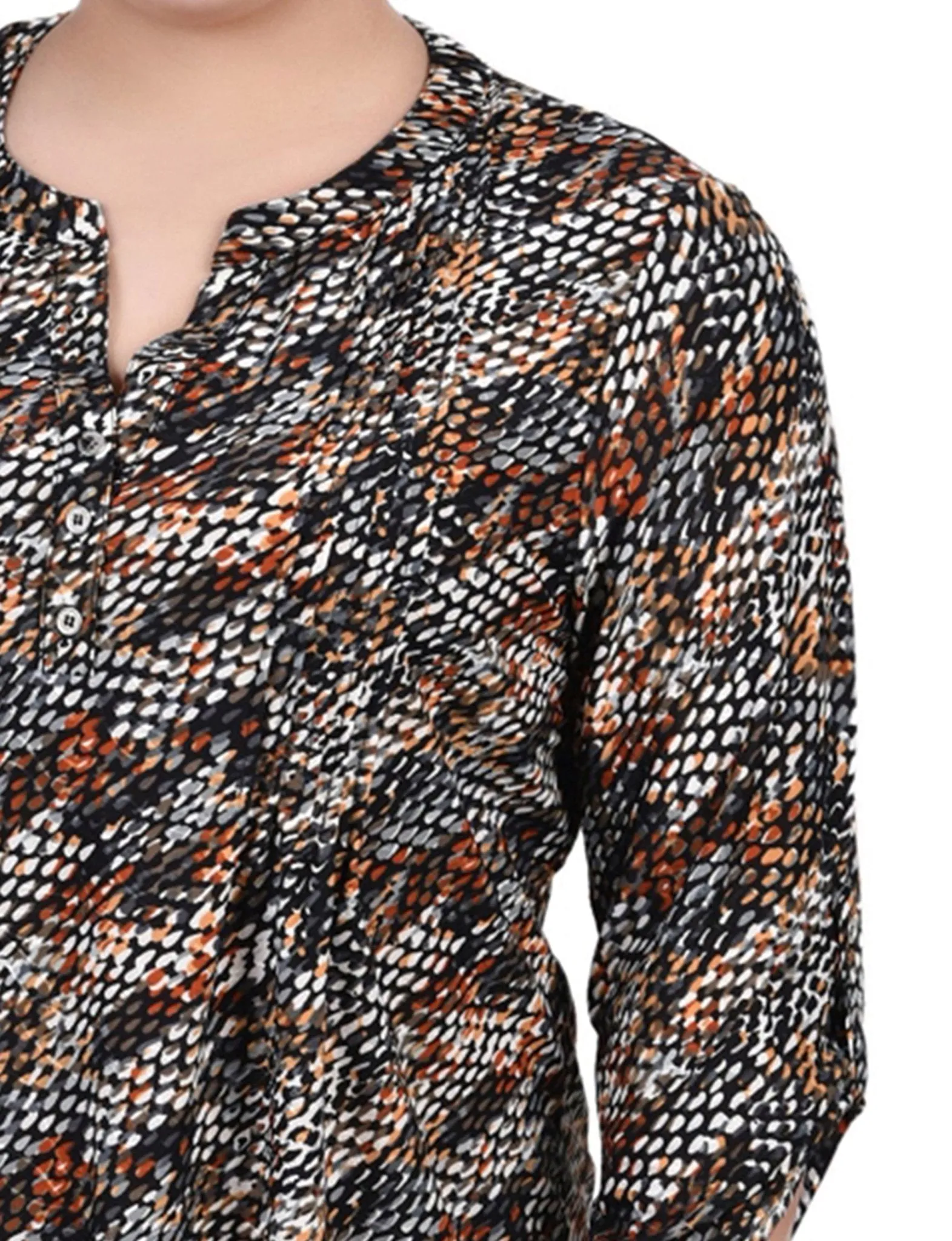 Black Grey Rust Geo 3/4 Roll Tap Pullover Top - Plus sold by Dress Barn product image thumbnail 3
