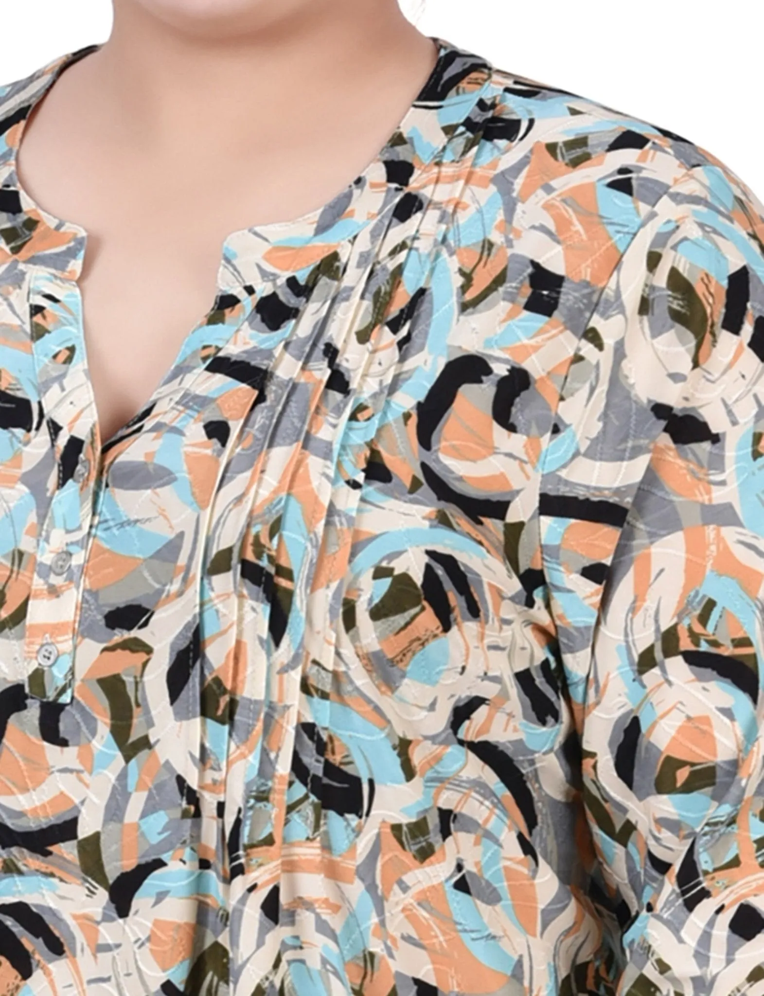 Autumn Blue Abstract 3/4 Roll Tap Pullover Top - Plus sold by Dress Barn product image thumbnail 3