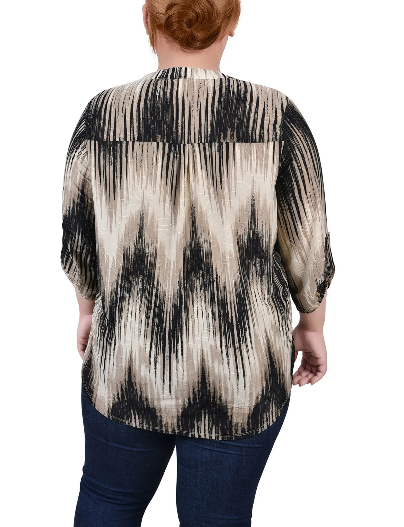 Khaki Chervon 3/4 Sleeve Roll Tab Y Neck Top - Plus sold by Dress Barn product image thumbnail 4