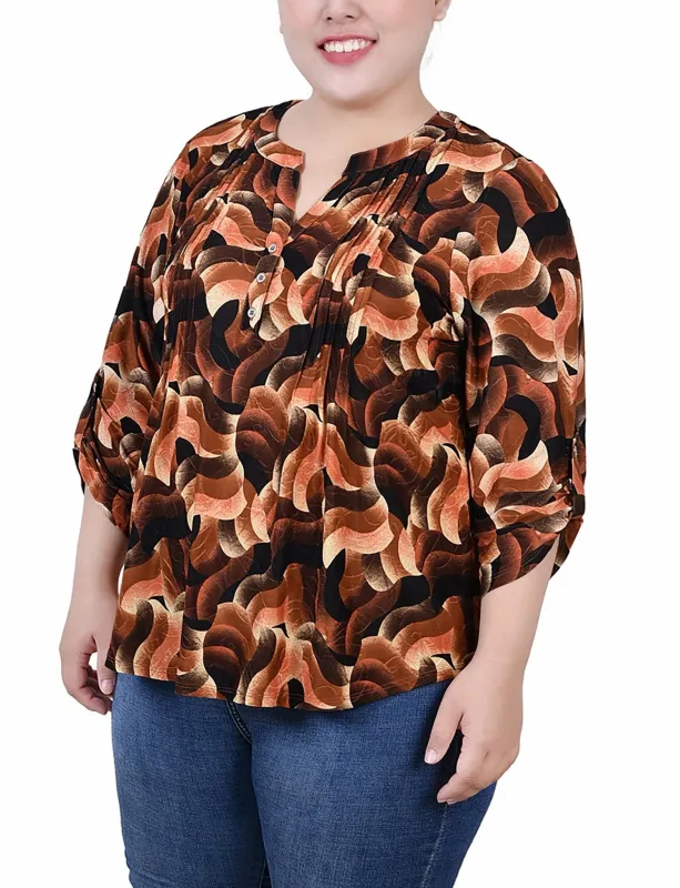 Rust Black Abstract 3/4 Roll Tap Pullover Top - Plus sold by Dress Barn