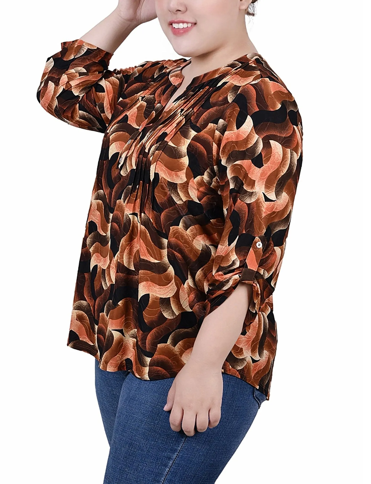 Rust Black Abstract 3/4 Roll Tap Pullover Top - Plus sold by Dress Barn product image thumbnail 2