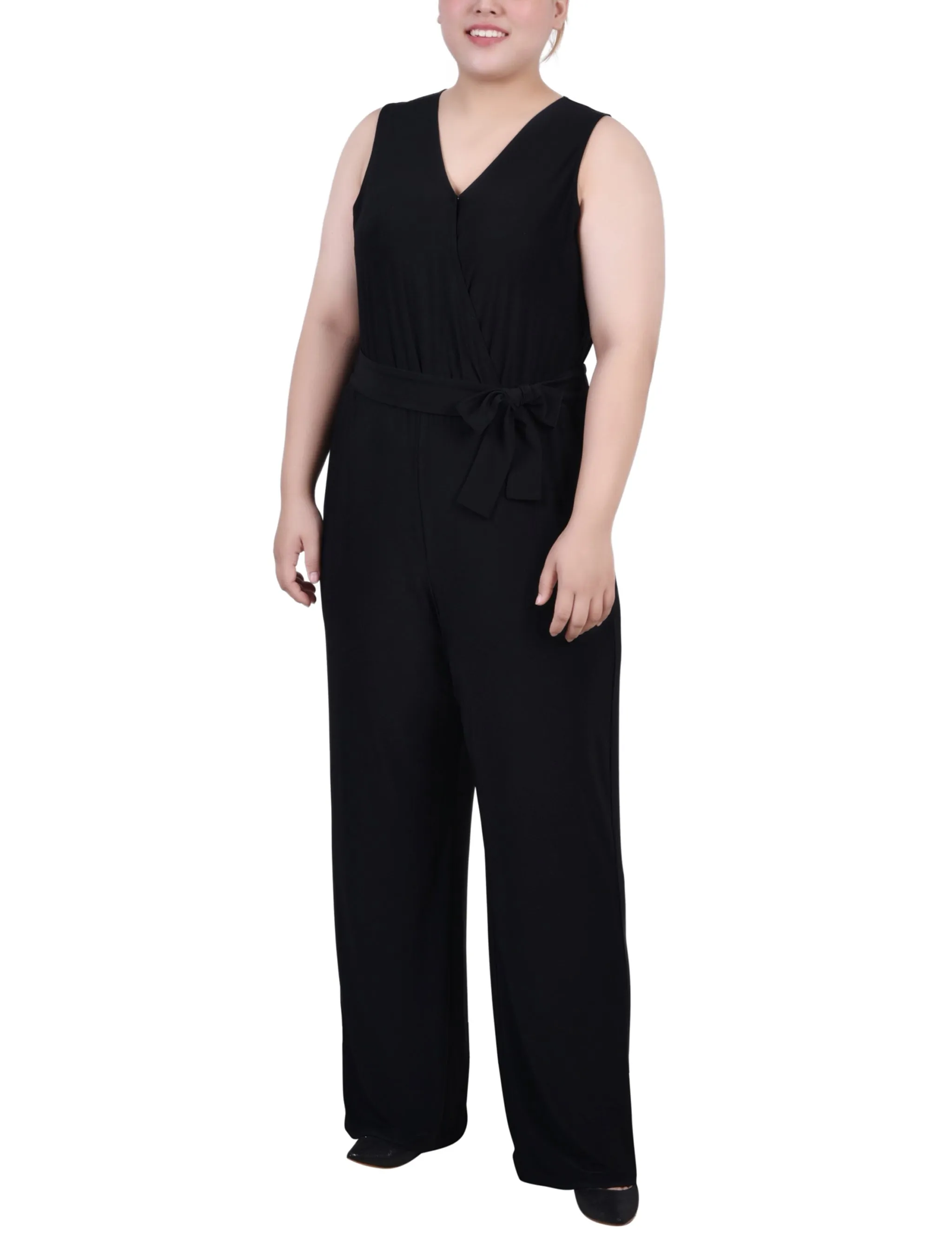 Black Sleeveless Belted Jumpsuit - Plus sold by Dress Barn