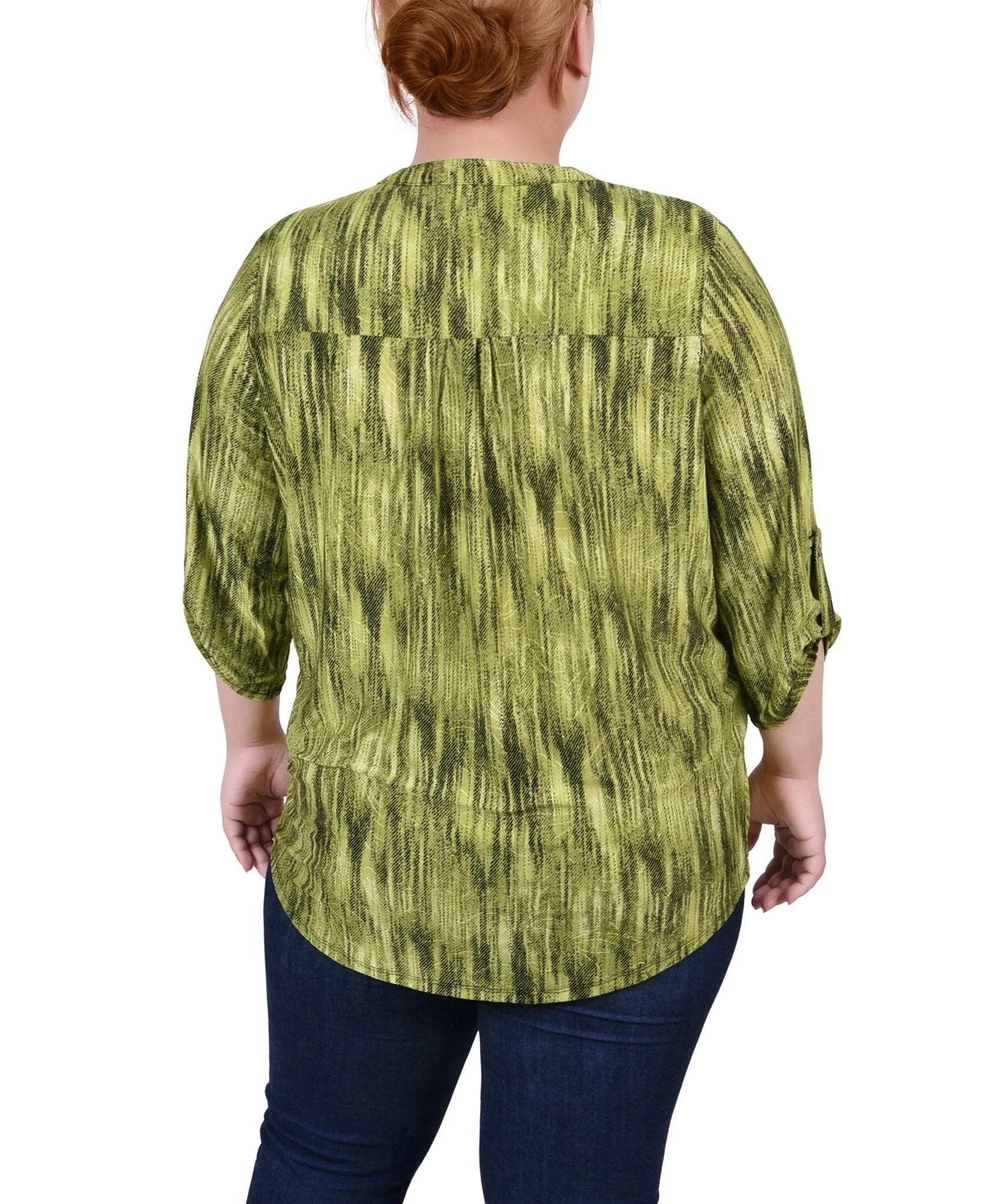 Chartreuse 3/4 Sleeve Roll Tab Y Neck Top - Plus sold by Dress Barn product image thumbnail 4