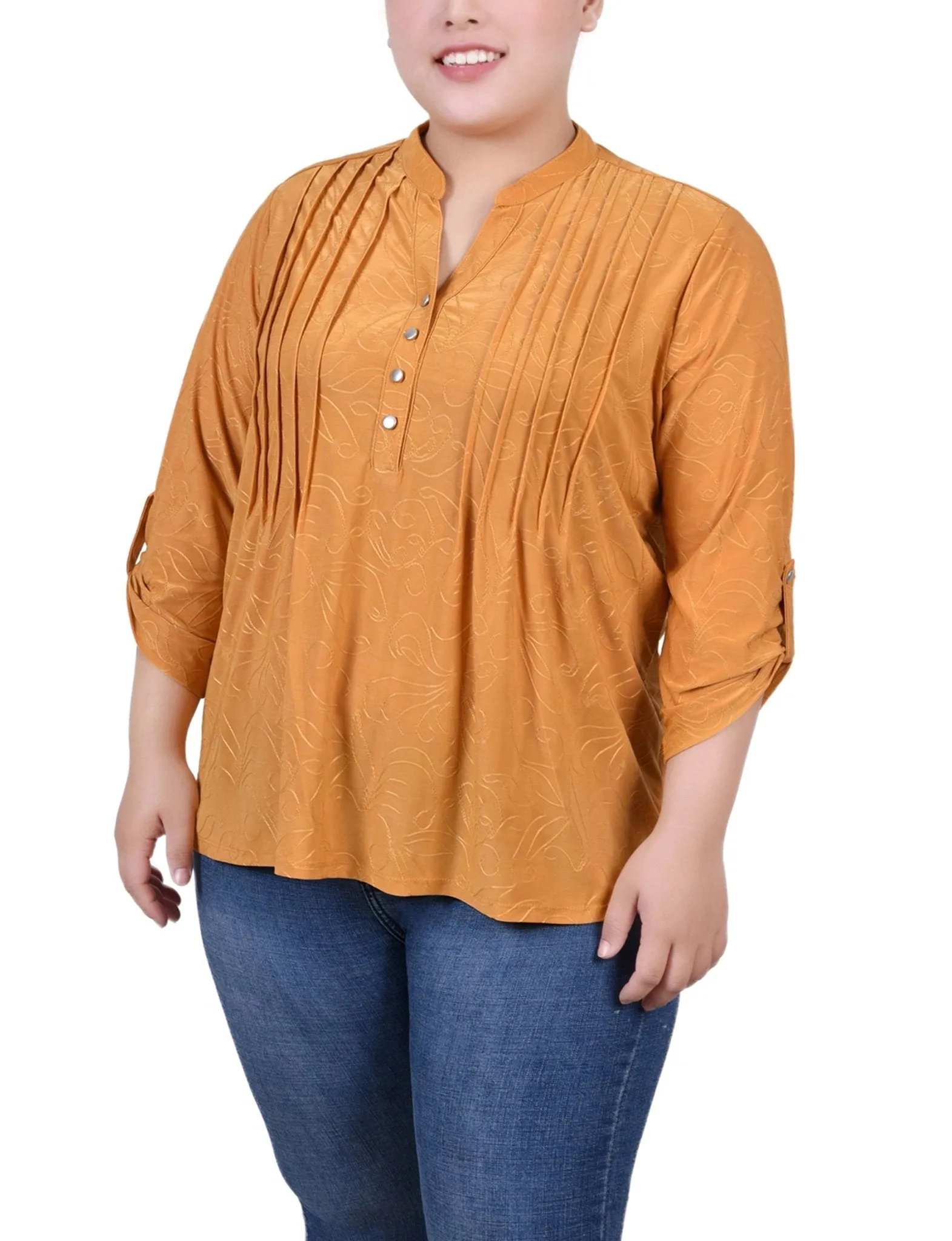Inca Gold 3/4 Roll Tab Pullover Top - Plus sold by Dress Barn