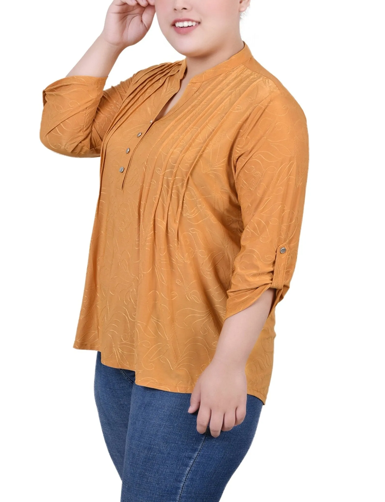 Inca Gold 3/4 Roll Tab Pullover Top - Plus sold by Dress Barn product image thumbnail 2