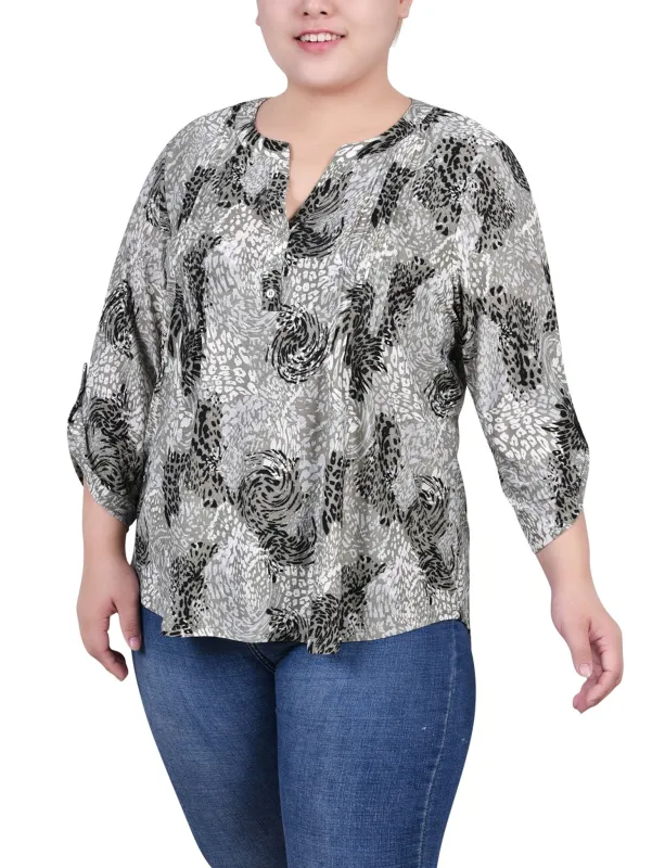 Shadow Black Animal 3/4 Roll Tap Pullover Top - Plus sold by Dress Barn