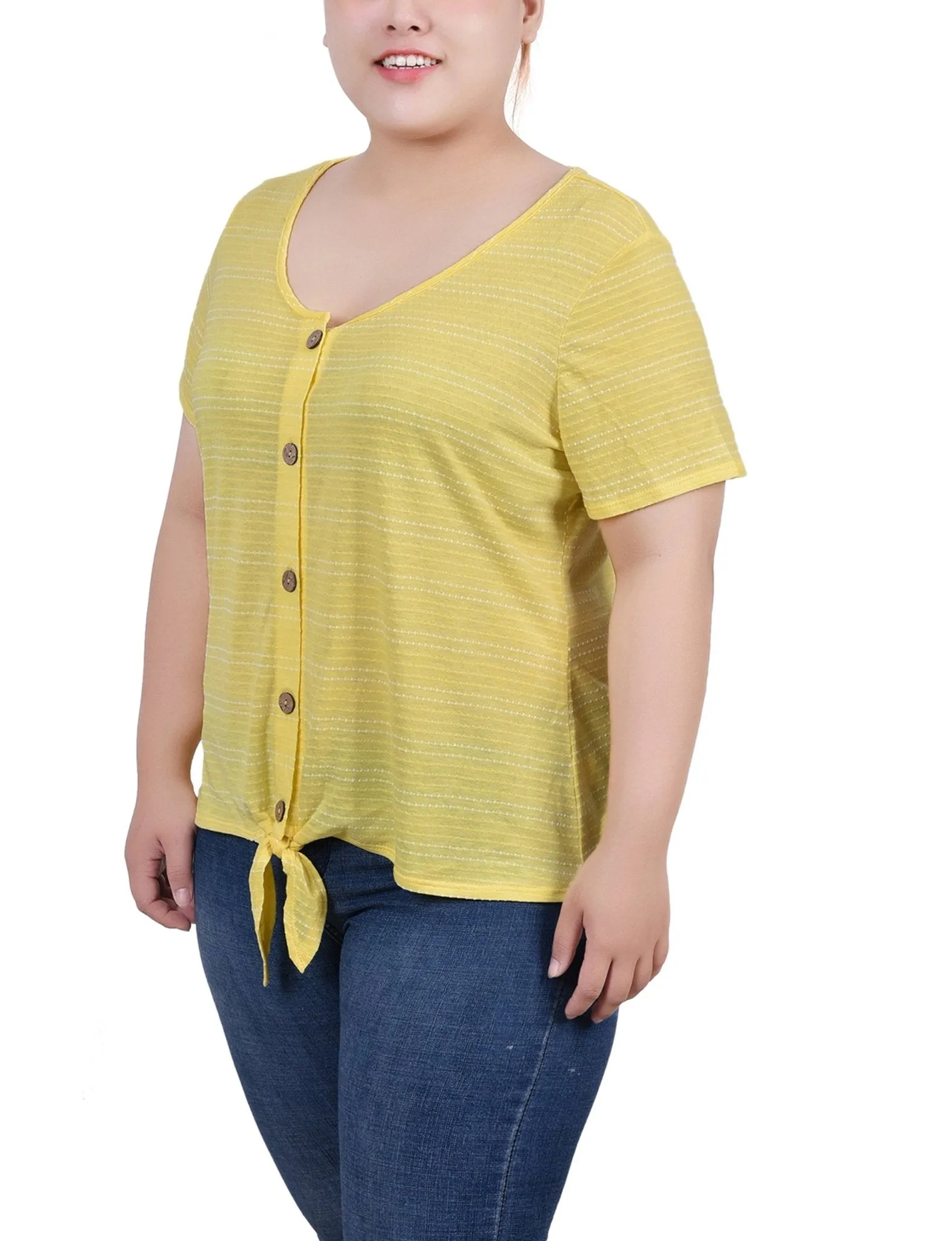 Yellow Short Sleeve Tie Front Top - Plus sold by Dress Barn product image thumbnail 2