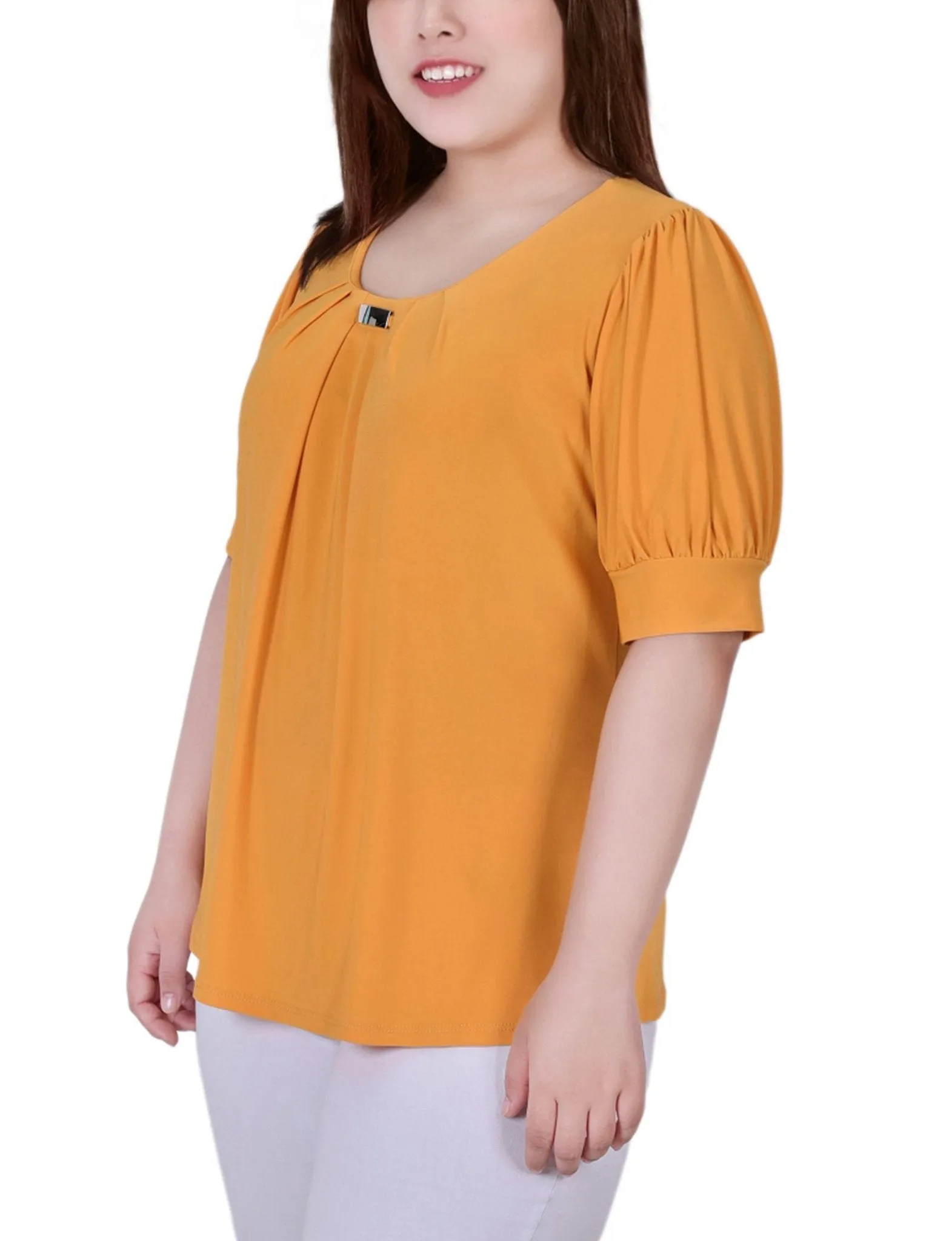 Samoan Sun Short Sleeve Balloon Sleeve Top With Hardware - Plus sold by Dress Barn product image thumbnail 2