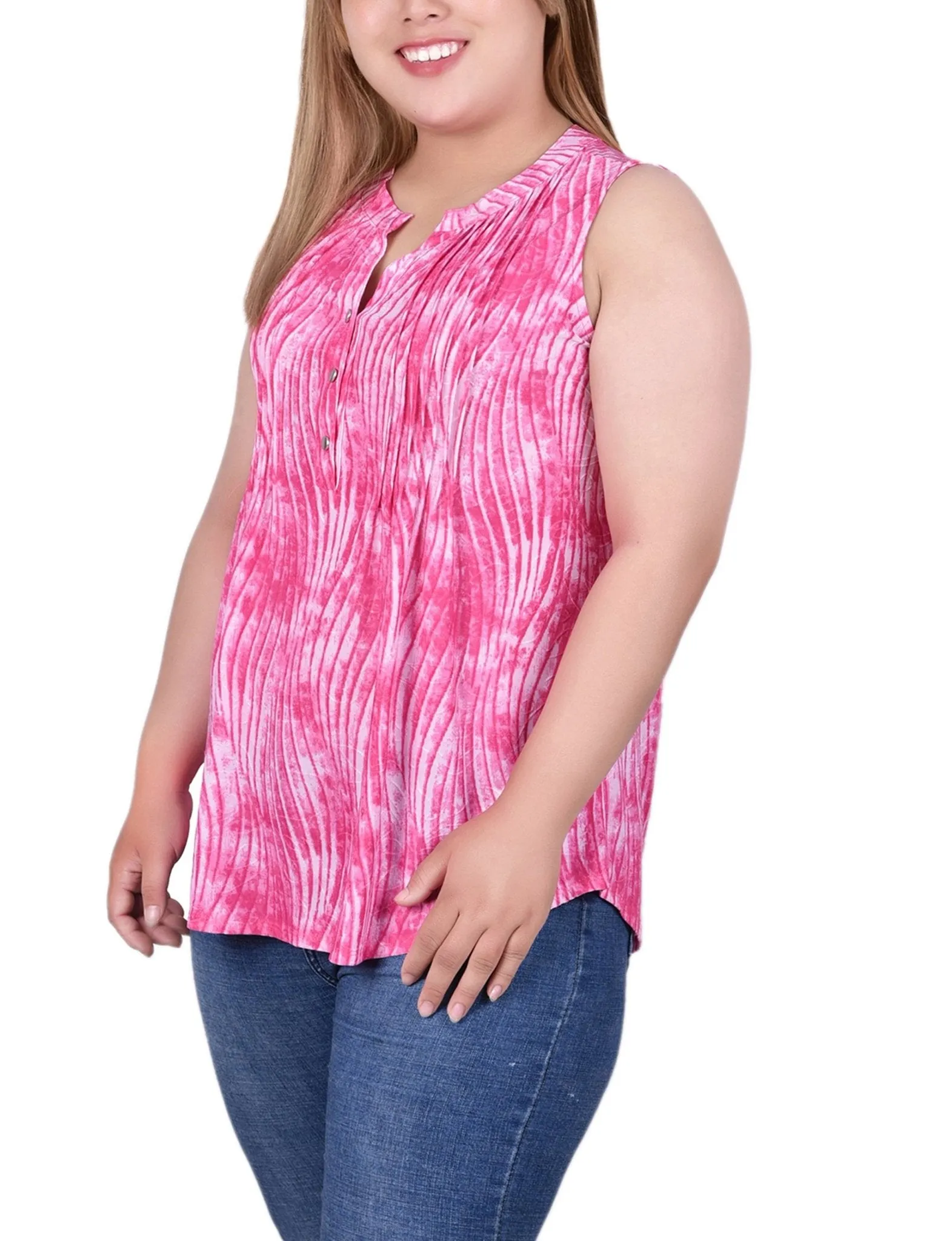 Fuschia Swirlbreeze Sleeveless Jacquard Y Neck Top - Plus sold by Dress Barn product image thumbnail 2