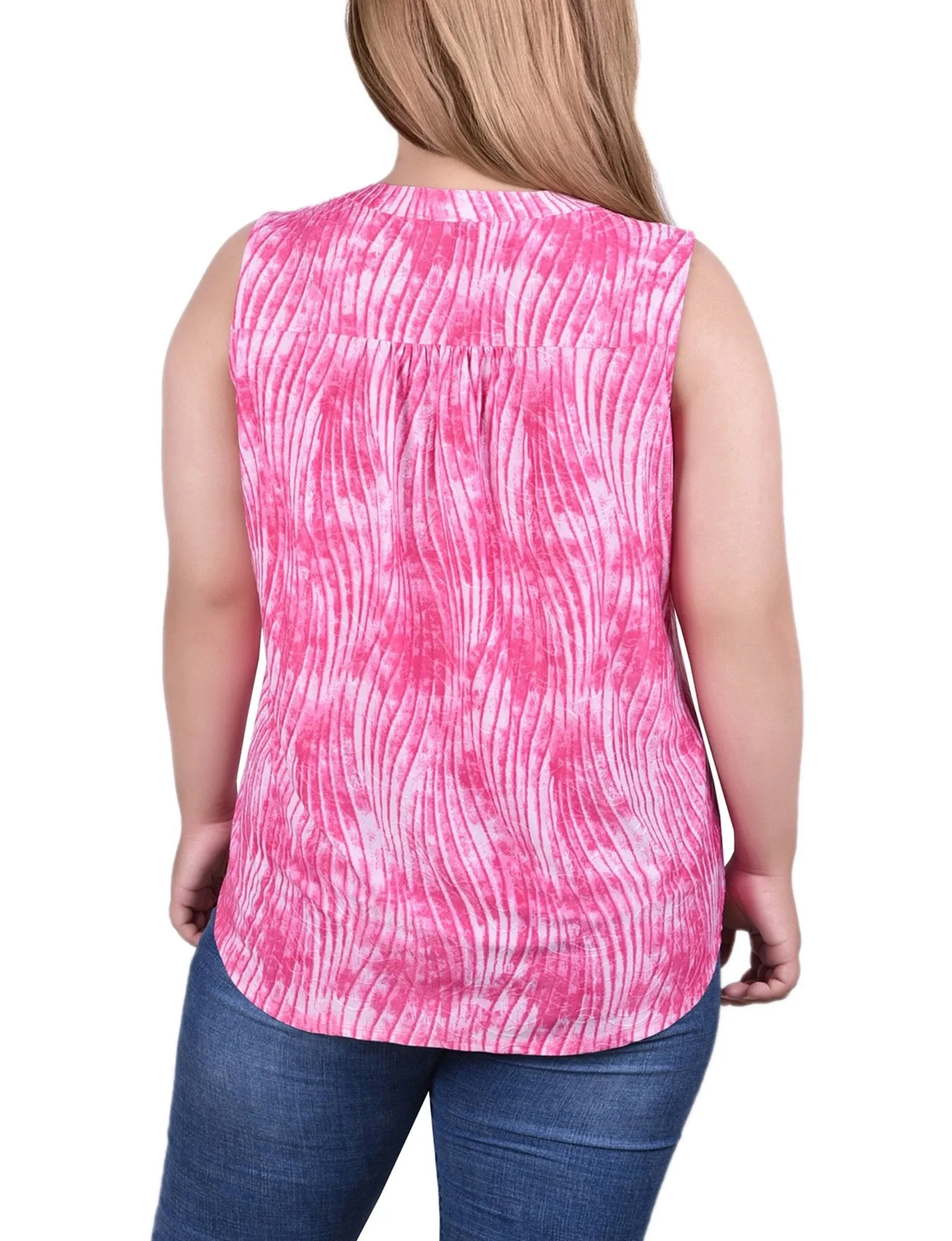 Fuschia Swirlbreeze Sleeveless Jacquard Y Neck Top - Plus sold by Dress Barn product image thumbnail 4