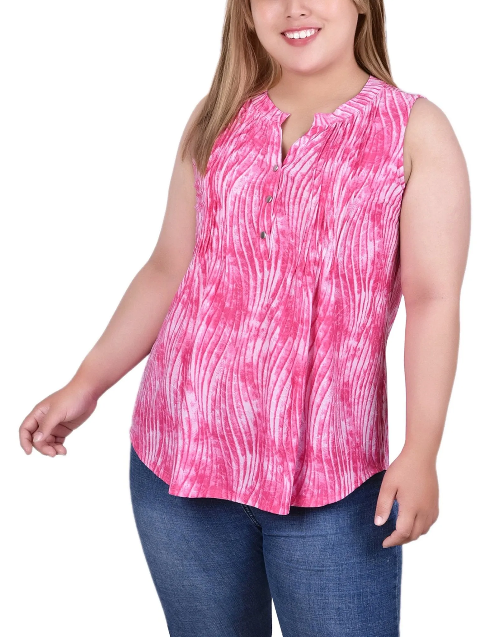 Fuschia Swirlbreeze Sleeveless Jacquard Y Neck Top - Plus sold by Dress Barn