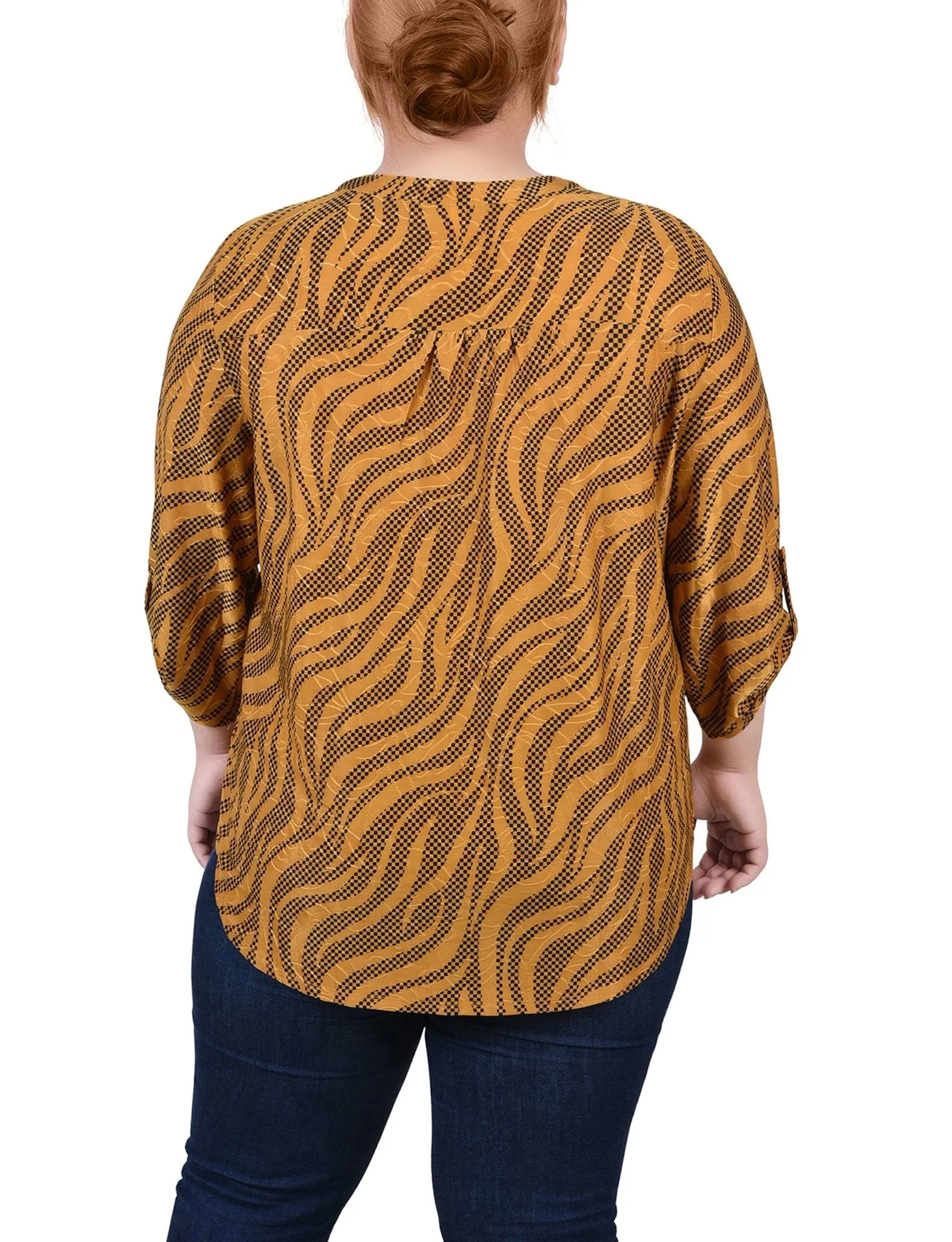 Golden Black Zebra 3/4 Roll Tap Pullover Top - Plus sold by Dress Barn product image thumbnail 4
