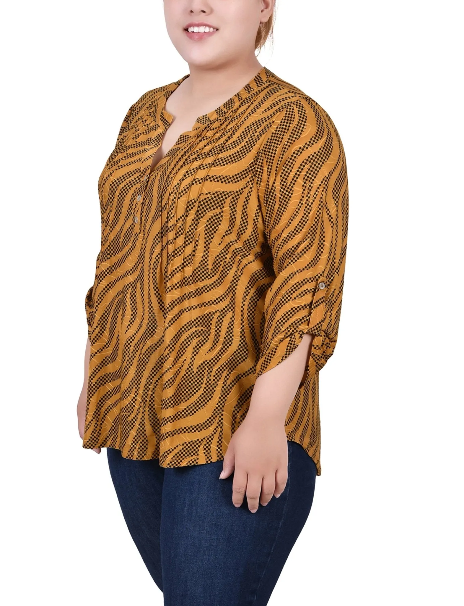 Golden Black Zebra 3/4 Roll Tap Pullover Top - Plus sold by Dress Barn product image thumbnail 2