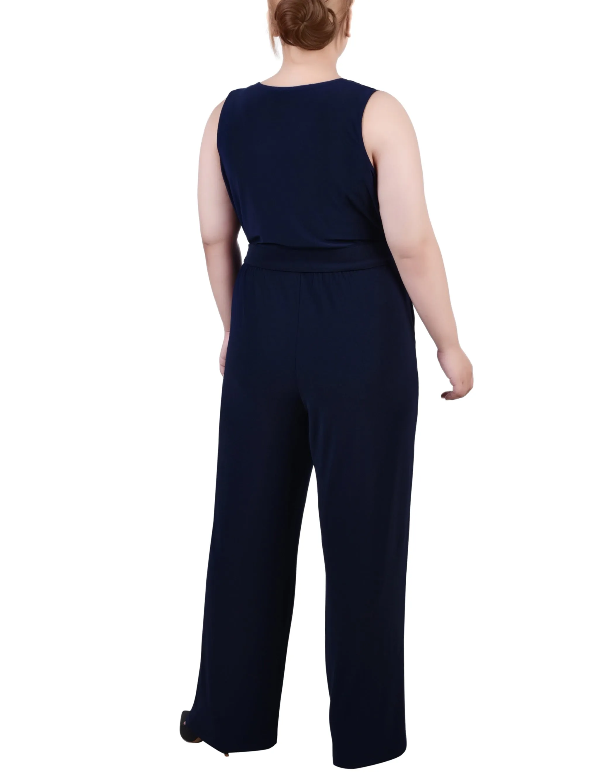 Navy Sleeveless Belted Jumpsuit - Plus sold by Dress Barn product image thumbnail 4