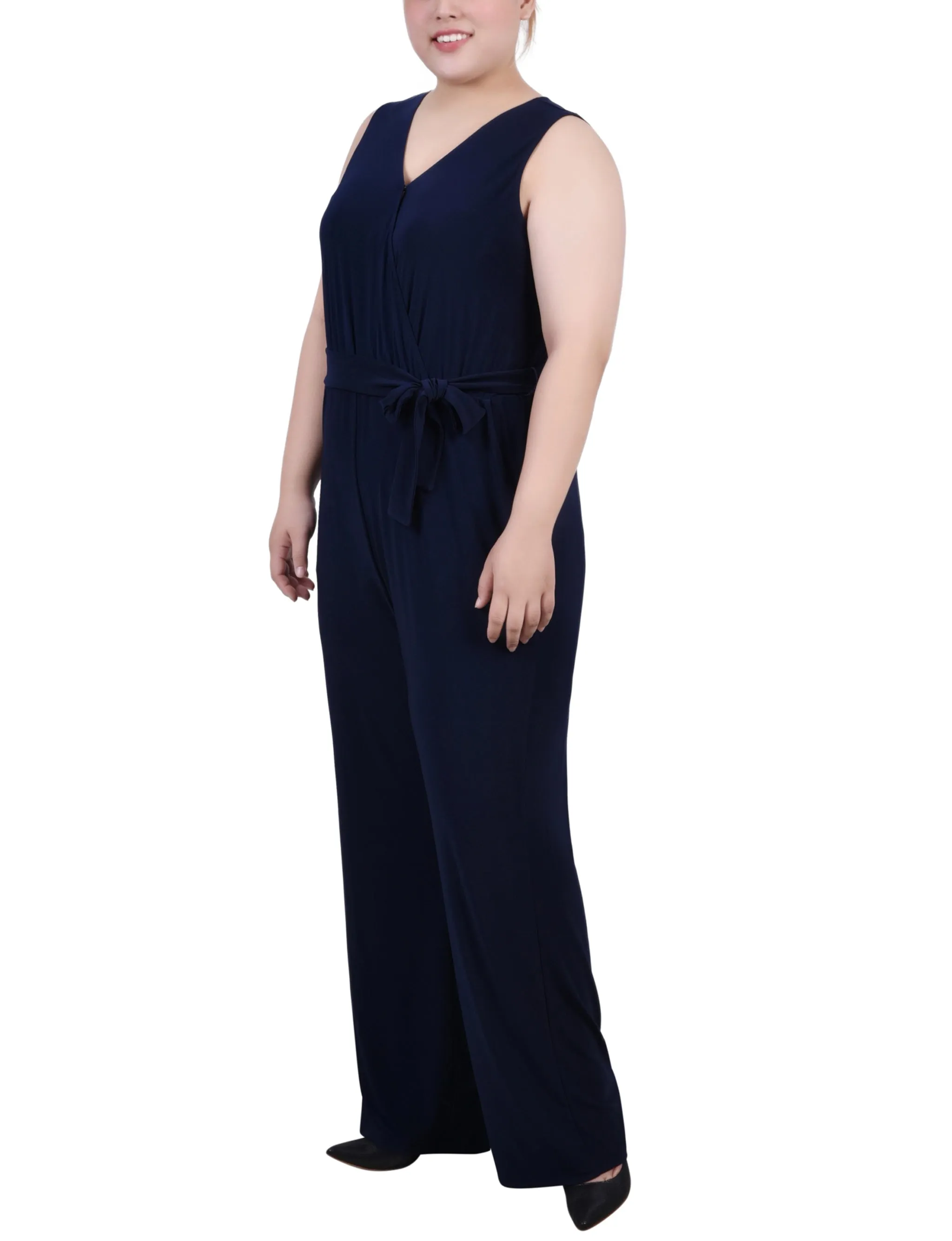 Navy Sleeveless Belted Jumpsuit - Plus sold by Dress Barn product image thumbnail 2