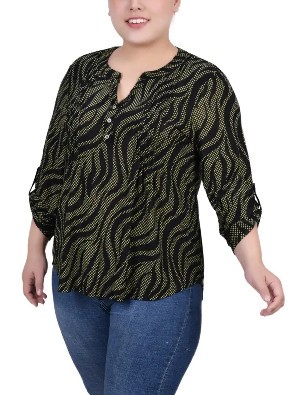 Black Herbal Zebra 3/4 Roll Tap Pullover Top - Plus sold by Dress Barn
