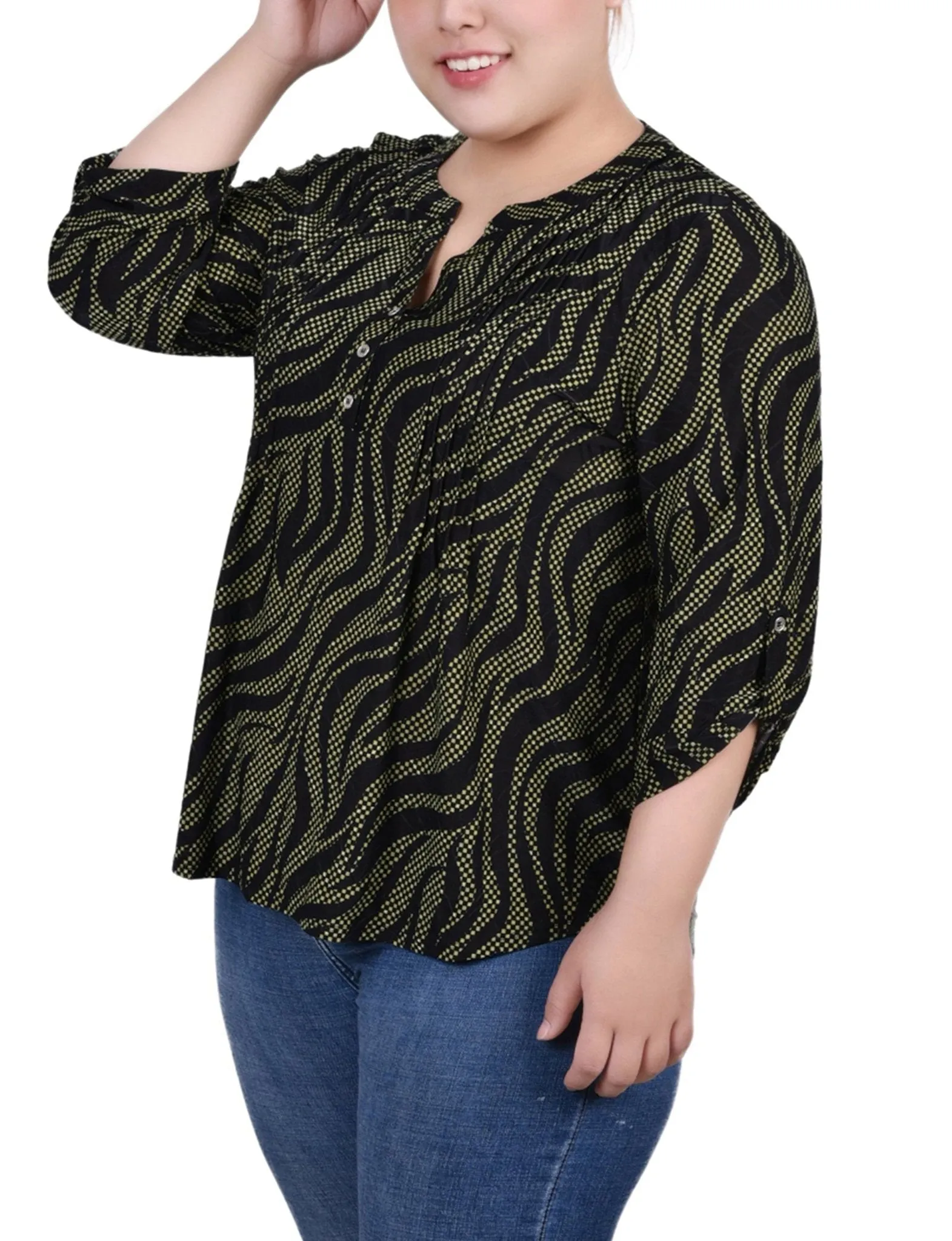 Black Herbal Zebra 3/4 Roll Tap Pullover Top - Plus sold by Dress Barn product image thumbnail 2