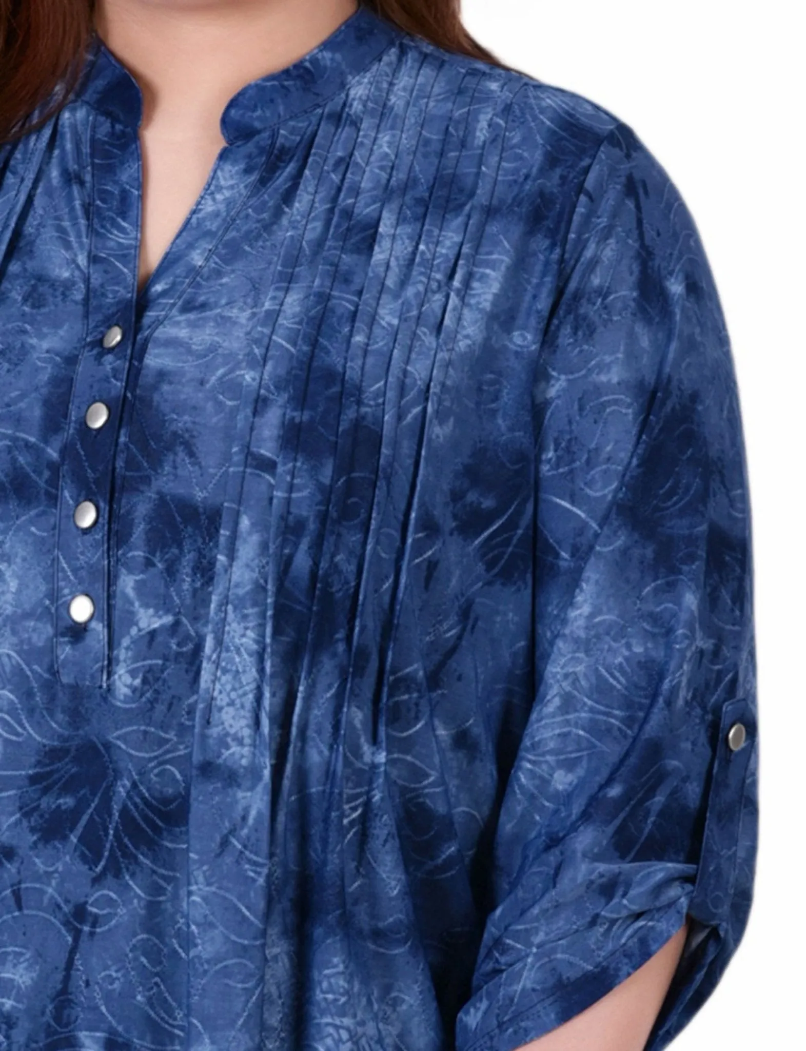 Denim Tie Dye 3/4 Sleeve Roll Tab Y Neck Top - Plus sold by Dress Barn product image thumbnail 3