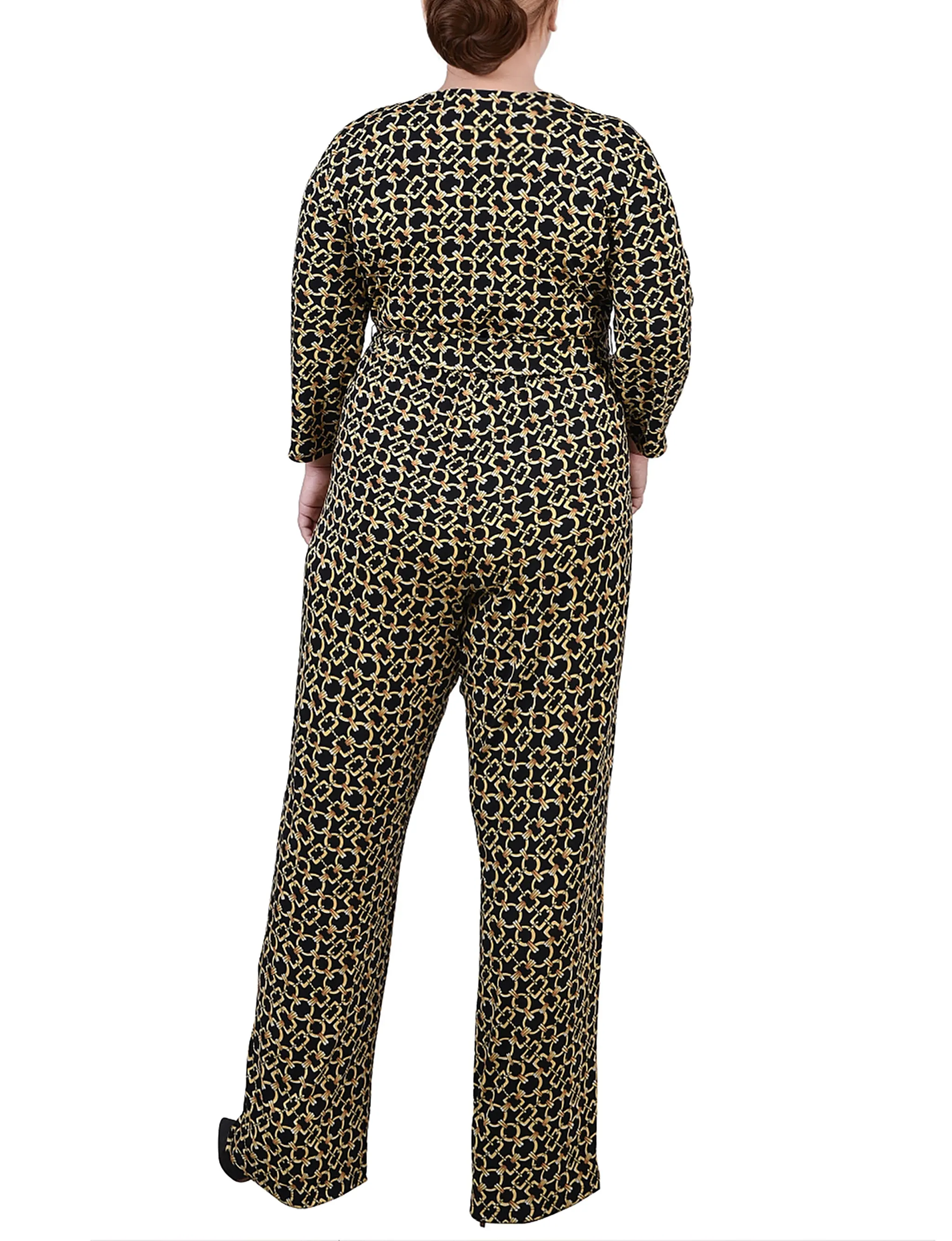 Gold Chain Link 3/4 Sleeve Belted Jumpsuit - Plus sold by Dress Barn product image thumbnail 4