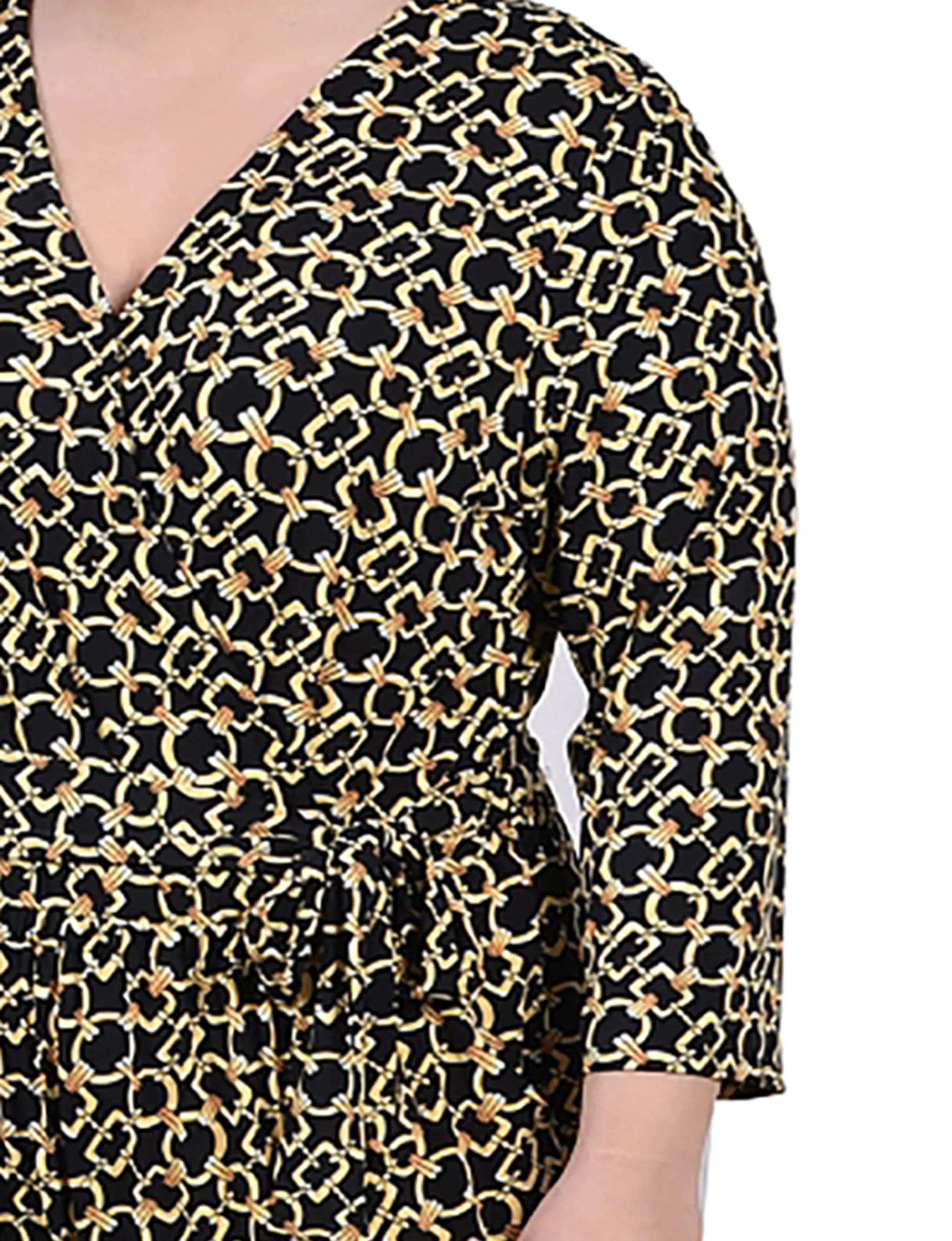 Gold Chain Link 3/4 Sleeve Belted Jumpsuit - Plus sold by Dress Barn product image thumbnail 3