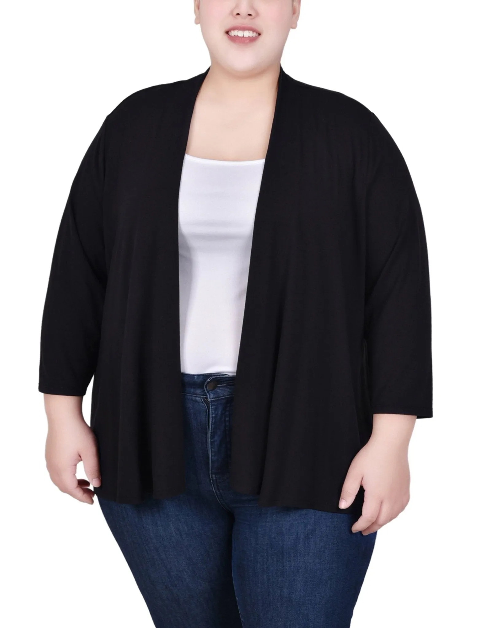 Black Solid 3/4 Sleeve Cardigan - Plus sold by Dress Barn