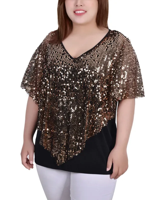 Gold Discoball 3/4 Sleeve Blouse With Necklace - Petite sold by Dress Barn