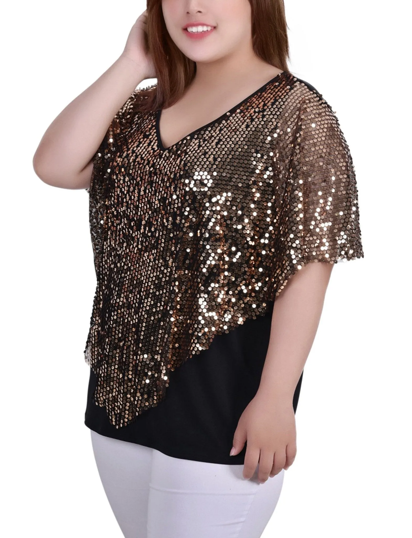 Gold Discoball 3/4 Sleeve Blouse With Necklace - Petite sold by Dress Barn product image thumbnail 2