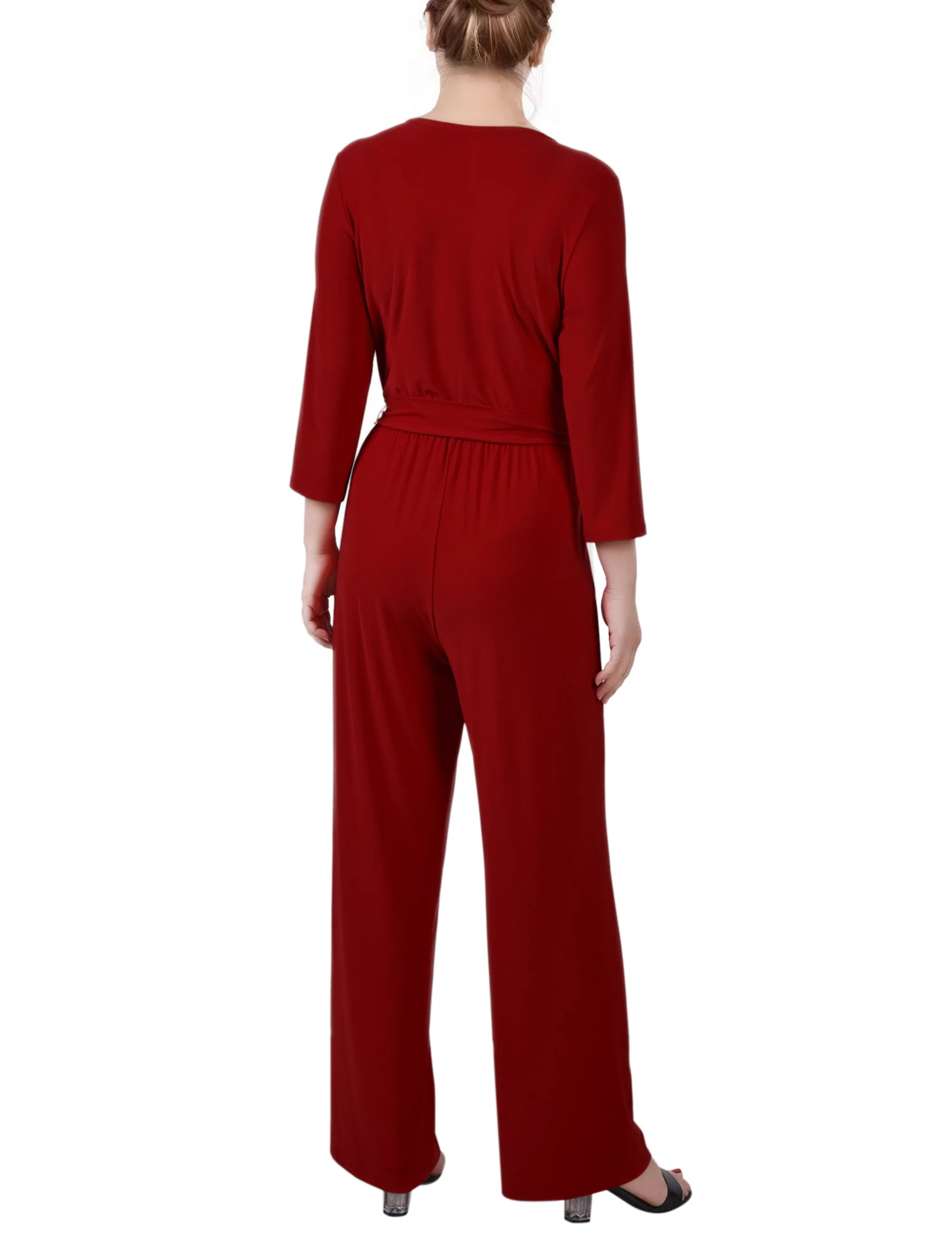 Wine 3/4 Sleeve Belted Jumpsuit - Petite sold by Dress Barn product image thumbnail 4