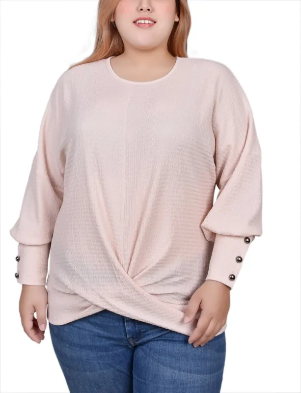 Shell Pink Long Sleeve Textured Knit Top - Plus sold by Dress Barn