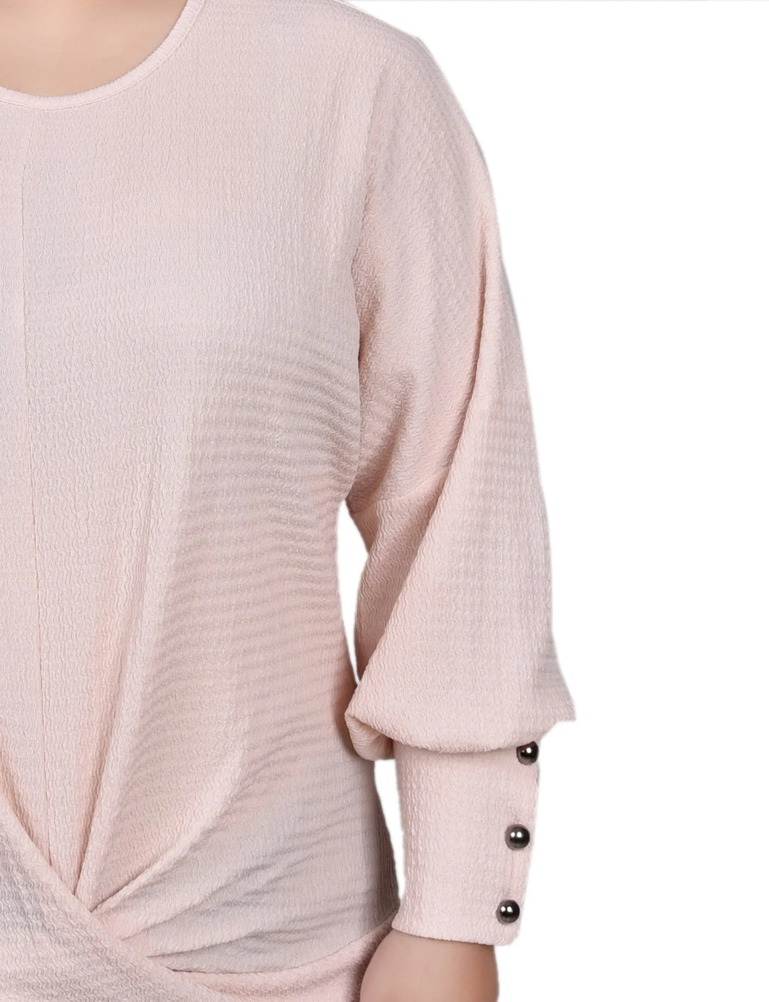Shell Pink Long Sleeve Textured Knit Top - Plus sold by Dress Barn product image thumbnail 3