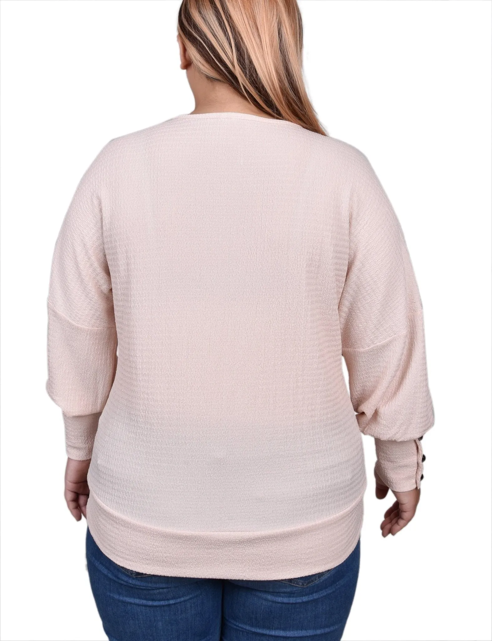 Shell Pink Long Sleeve Textured Knit Top - Plus sold by Dress Barn product image thumbnail 4