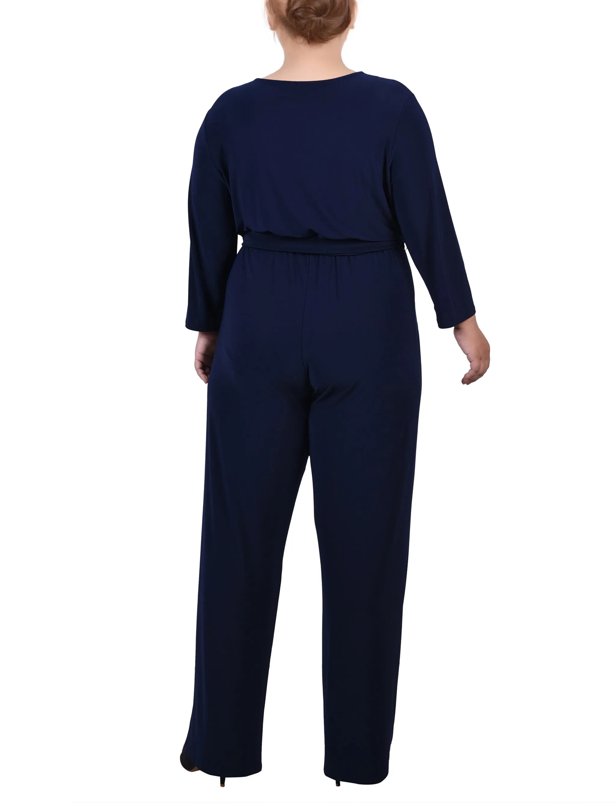 Navy 3/4 Sleeve Belted Jumpsuit - Plus sold by Dress Barn product image thumbnail 4