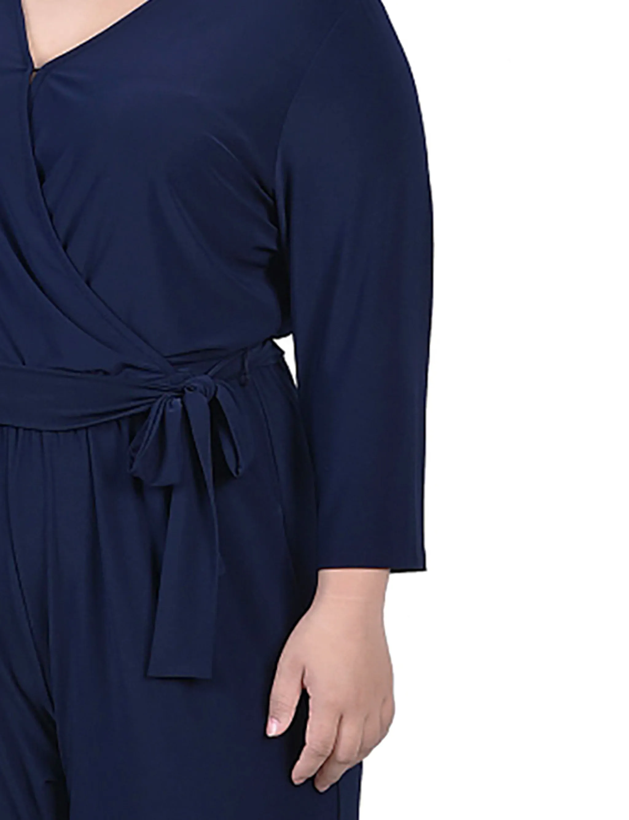 Navy 3/4 Sleeve Belted Jumpsuit - Plus sold by Dress Barn product image thumbnail 3