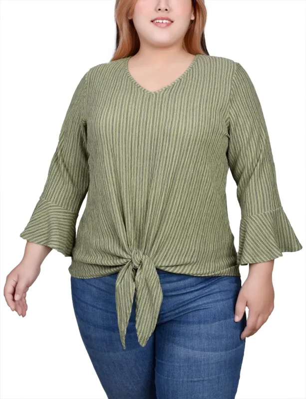 Avocado 3/4 Bell Sleeve Textured Knit Top - Plus sold by Dress Barn