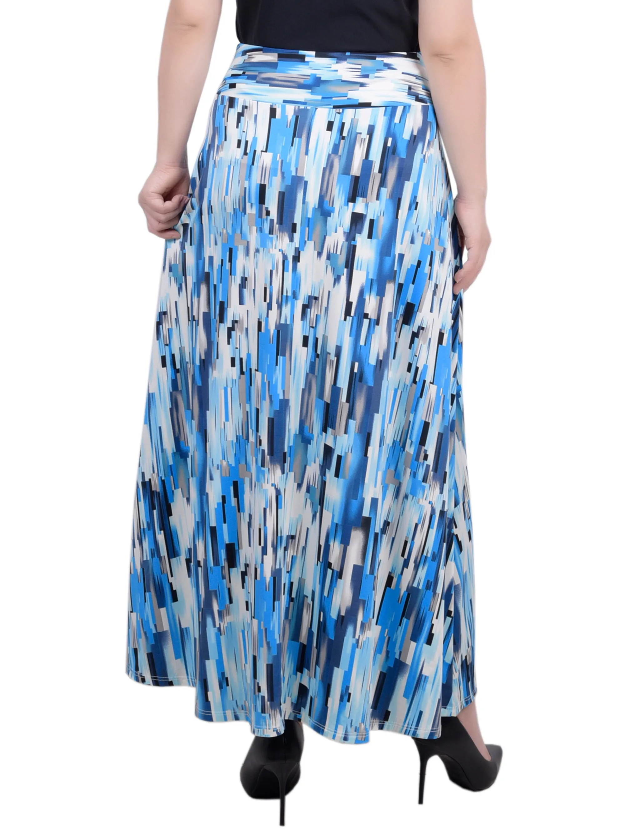 Blue Long Square Abstract Maxi Skirt With Sash Waist Tie - Petite sold by Dress Barn product image thumbnail 4