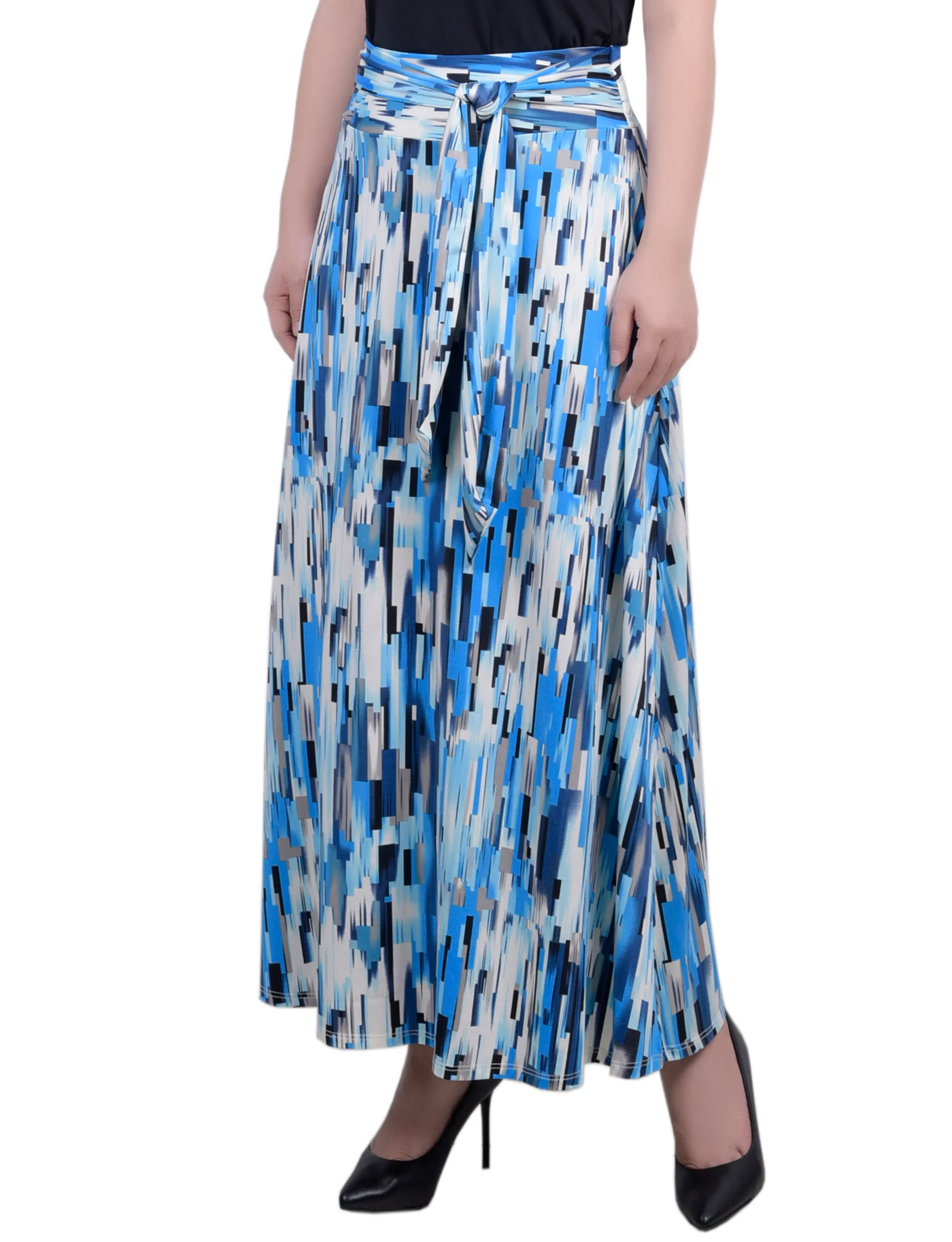 Blue Long Square Abstract Maxi Skirt With Sash Waist Tie - Petite sold by Dress Barn product image thumbnail 2