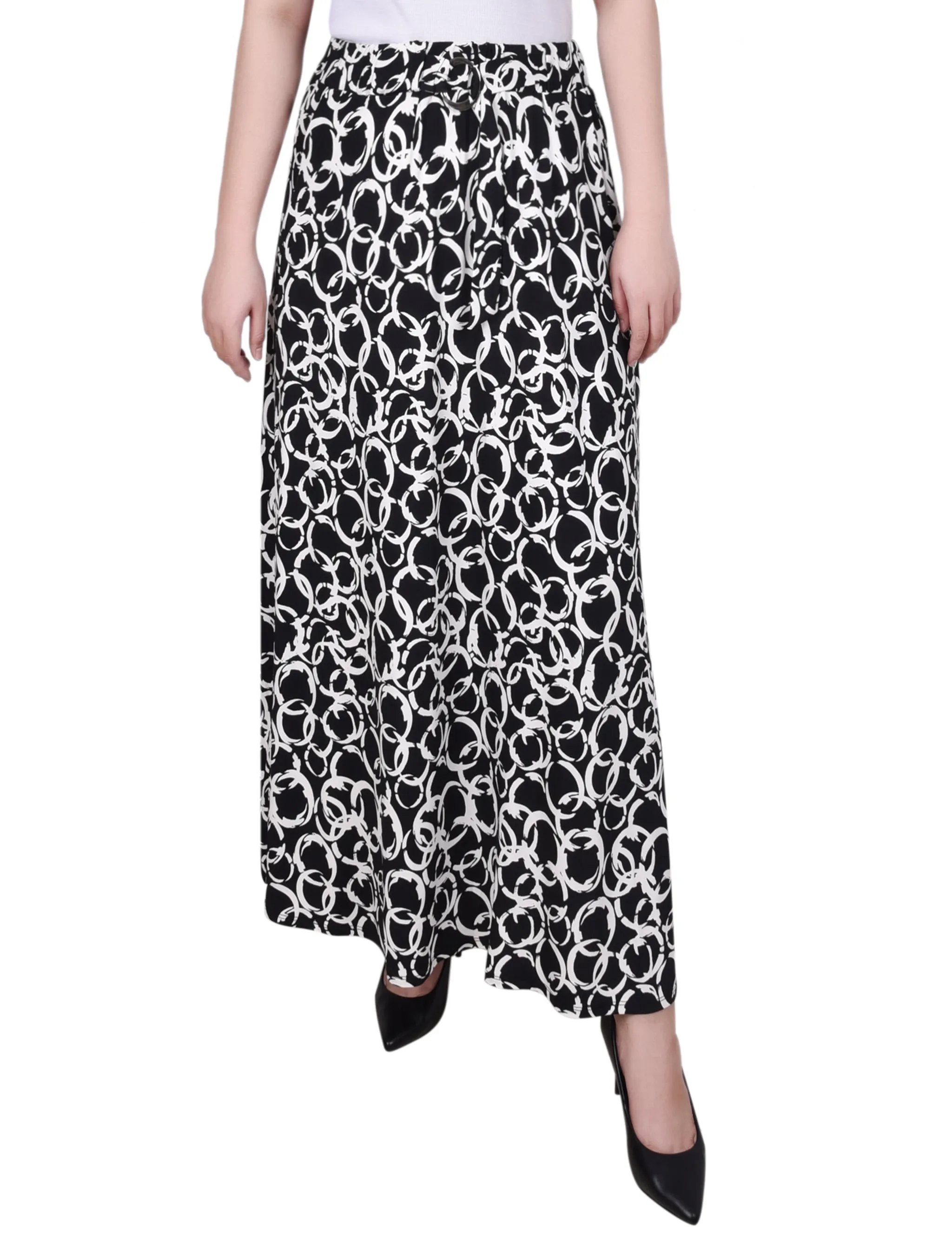 Black White Circle Chain Ring Detail Midi-Length Skirt - Petite sold by Dress Barn