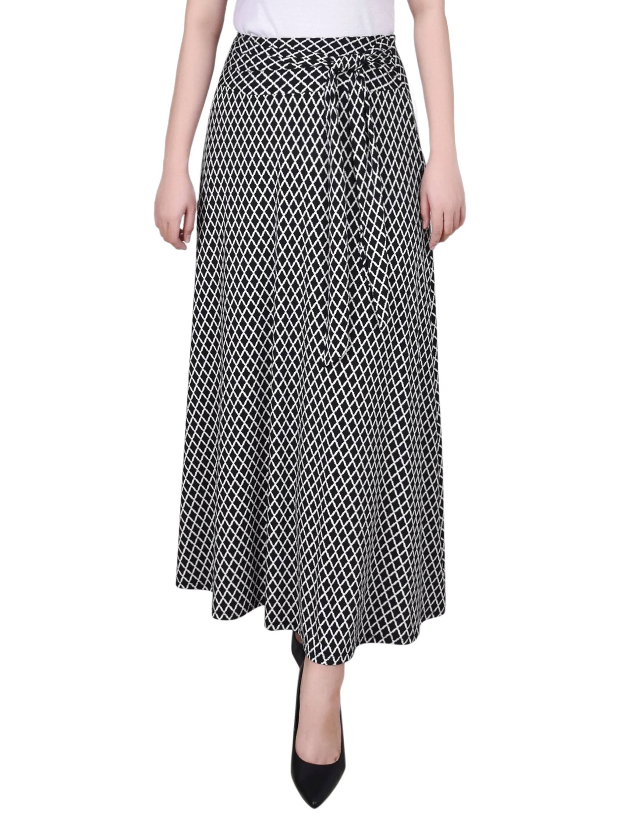 Black Serrated Rhombus Maxi Skirt With Sash Waist Tie - Petite sold by Dress Barn
