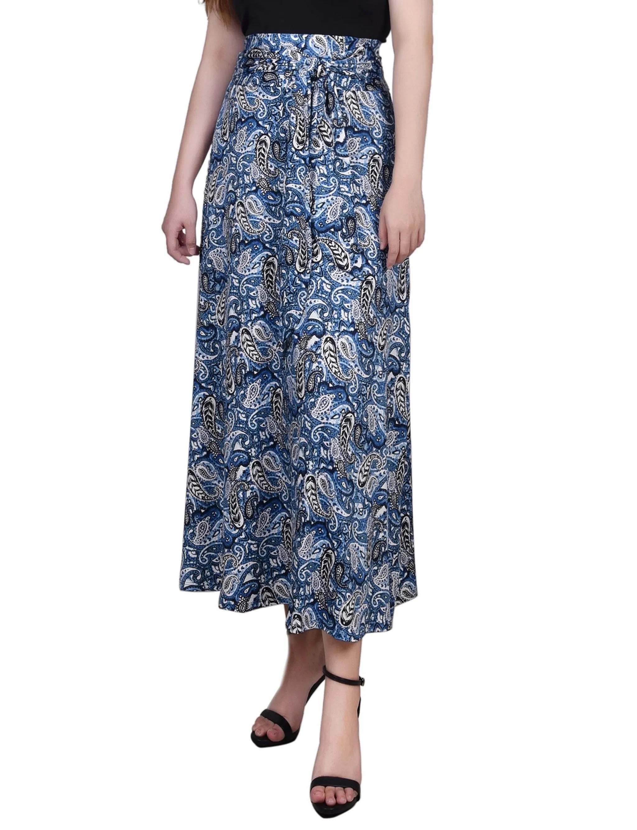 Black Blue Paisley Maxi Skirt With Sash Waist Tie - Petite sold by Dress Barn product image thumbnail 2