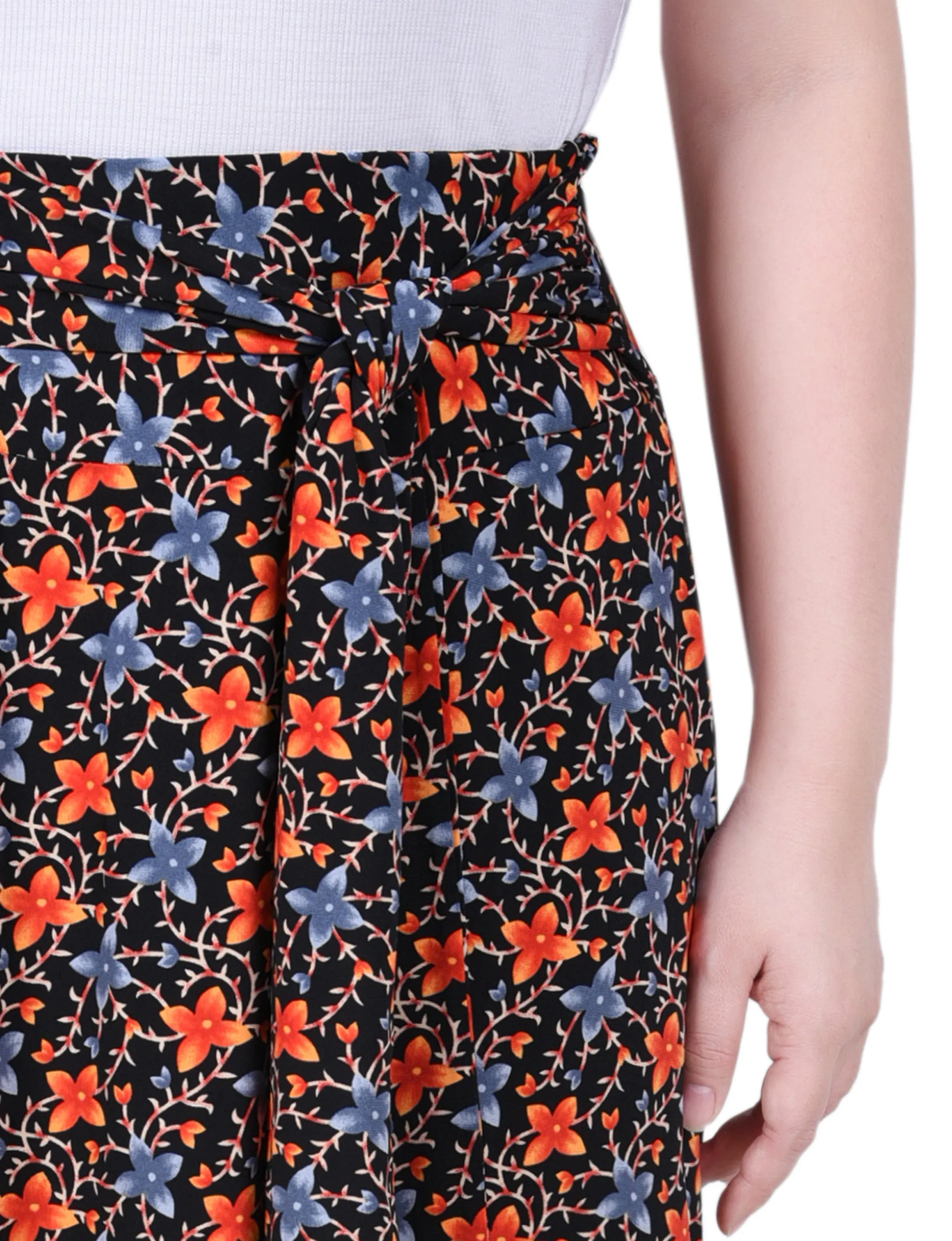 Black Orange Floral Maxi Skirt With Sash Waist Tie - Petite sold by Dress Barn product image thumbnail 3