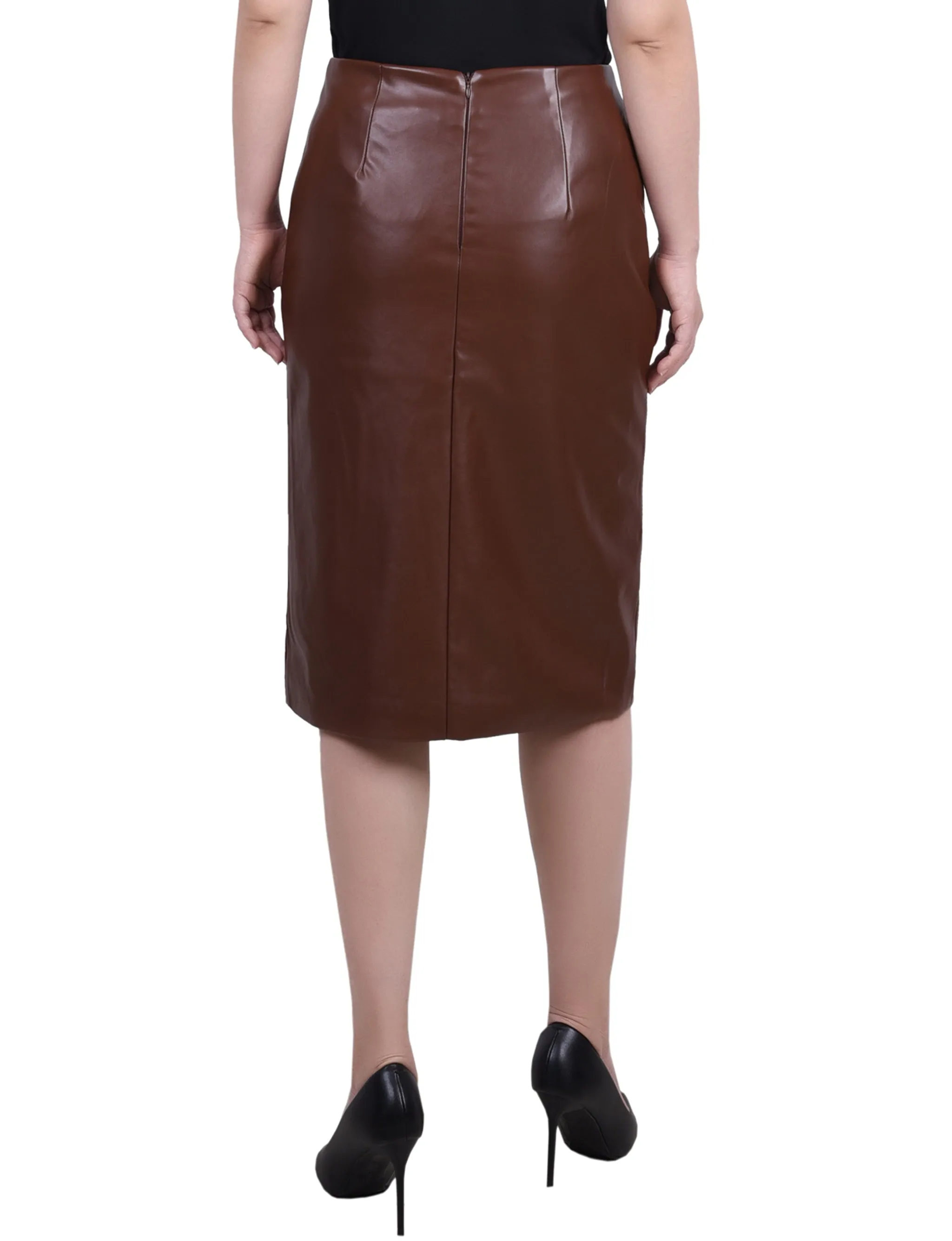 Brown Faux Leather Slim Skirt - Petite sold by Dress Barn product image thumbnail 4