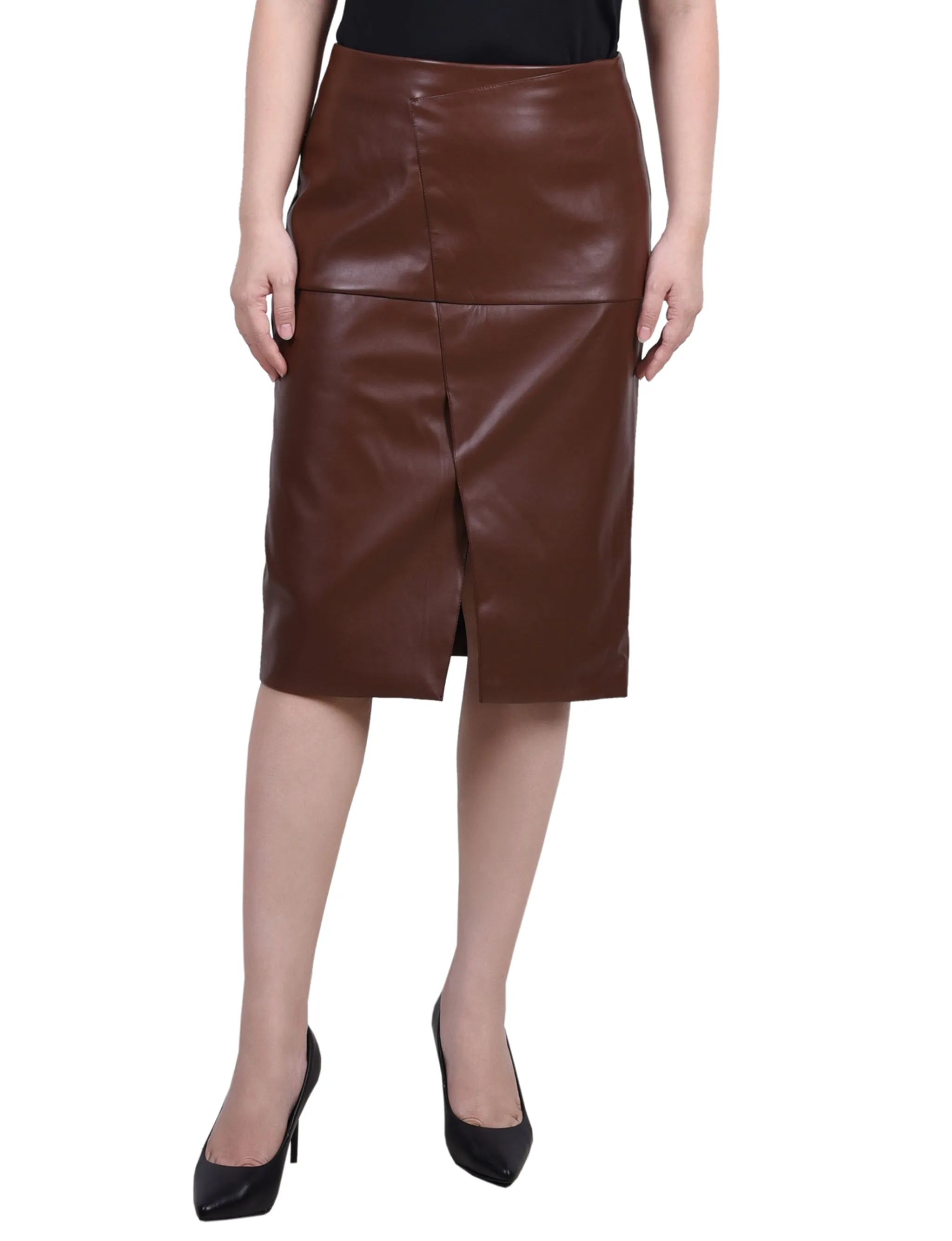 Brown Faux Leather Slim Skirt - Petite sold by Dress Barn