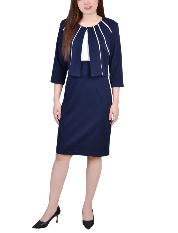 Navy 2 Piece Colorblocked Dress Set - Petite made by Dress Barn