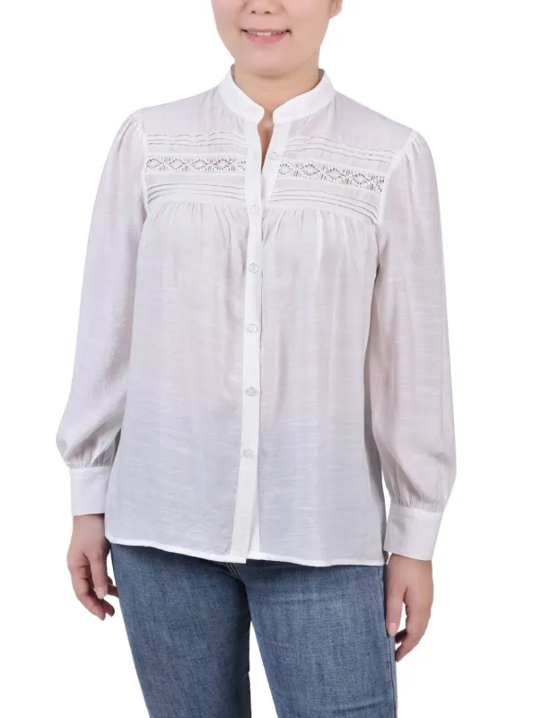 Long Sleeve Crochet Blouse - Petite sold by Dress Barn