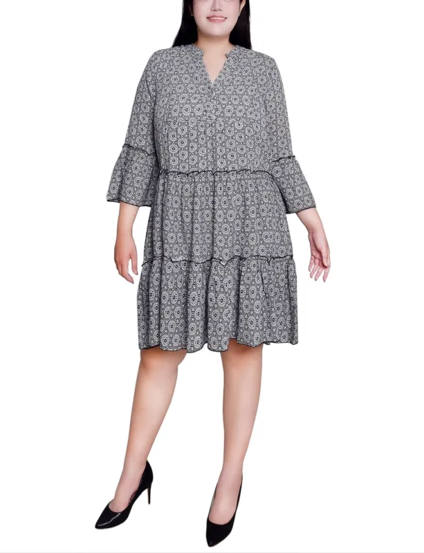 Black White Geo 3/4 Sleeve Tiered Dress - Plus sold by Dress Barn