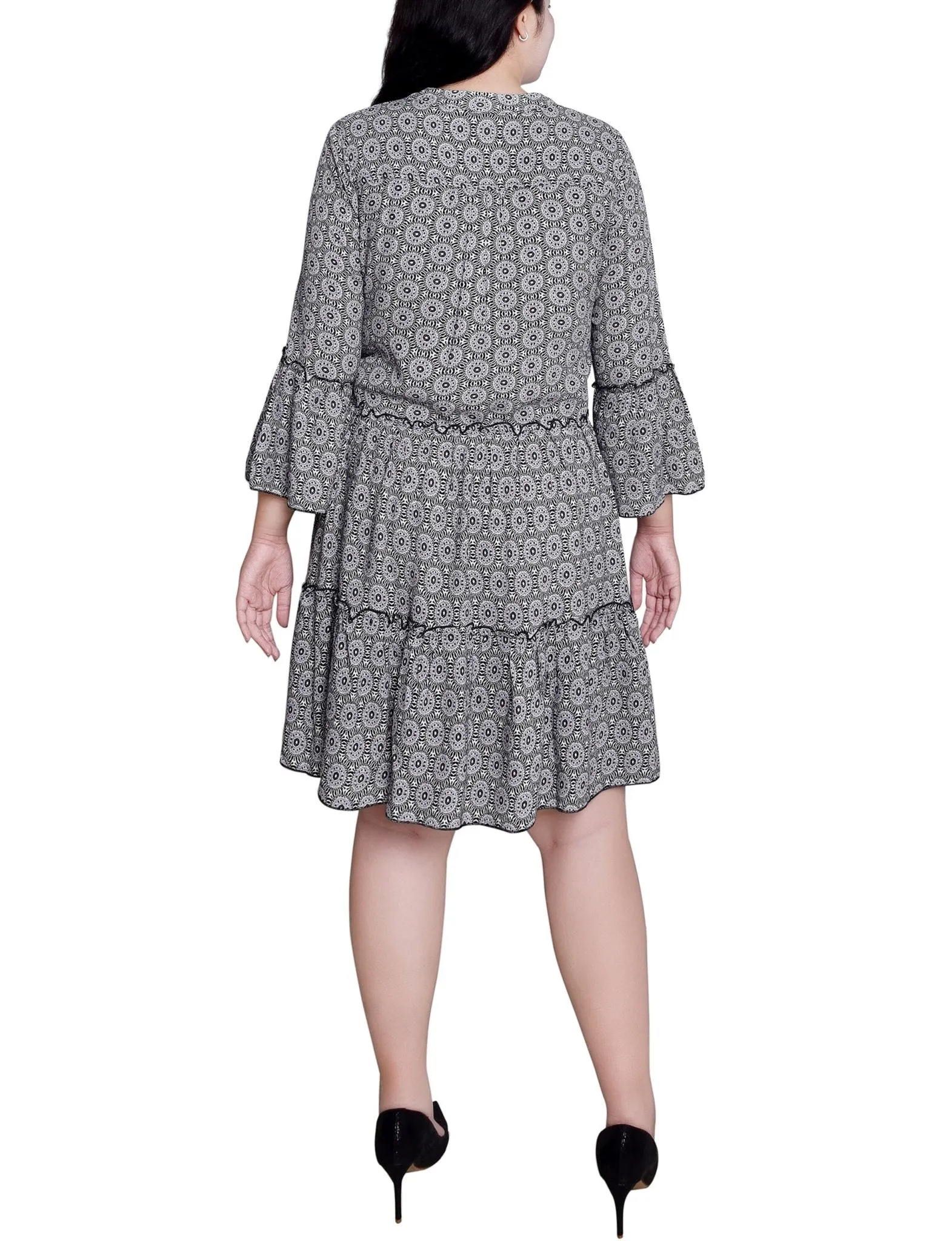 Black White Geo 3/4 Sleeve Tiered Dress - Plus sold by Dress Barn product image thumbnail 3