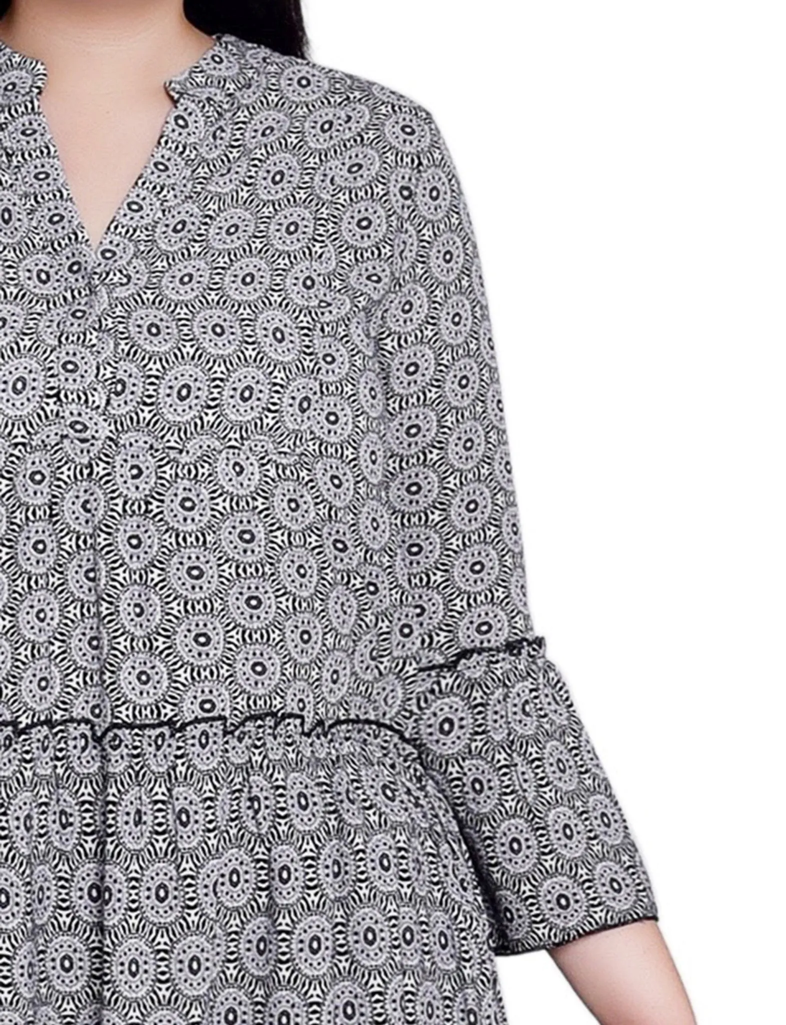 Black White Geo 3/4 Sleeve Tiered Dress - Plus sold by Dress Barn product image thumbnail 4